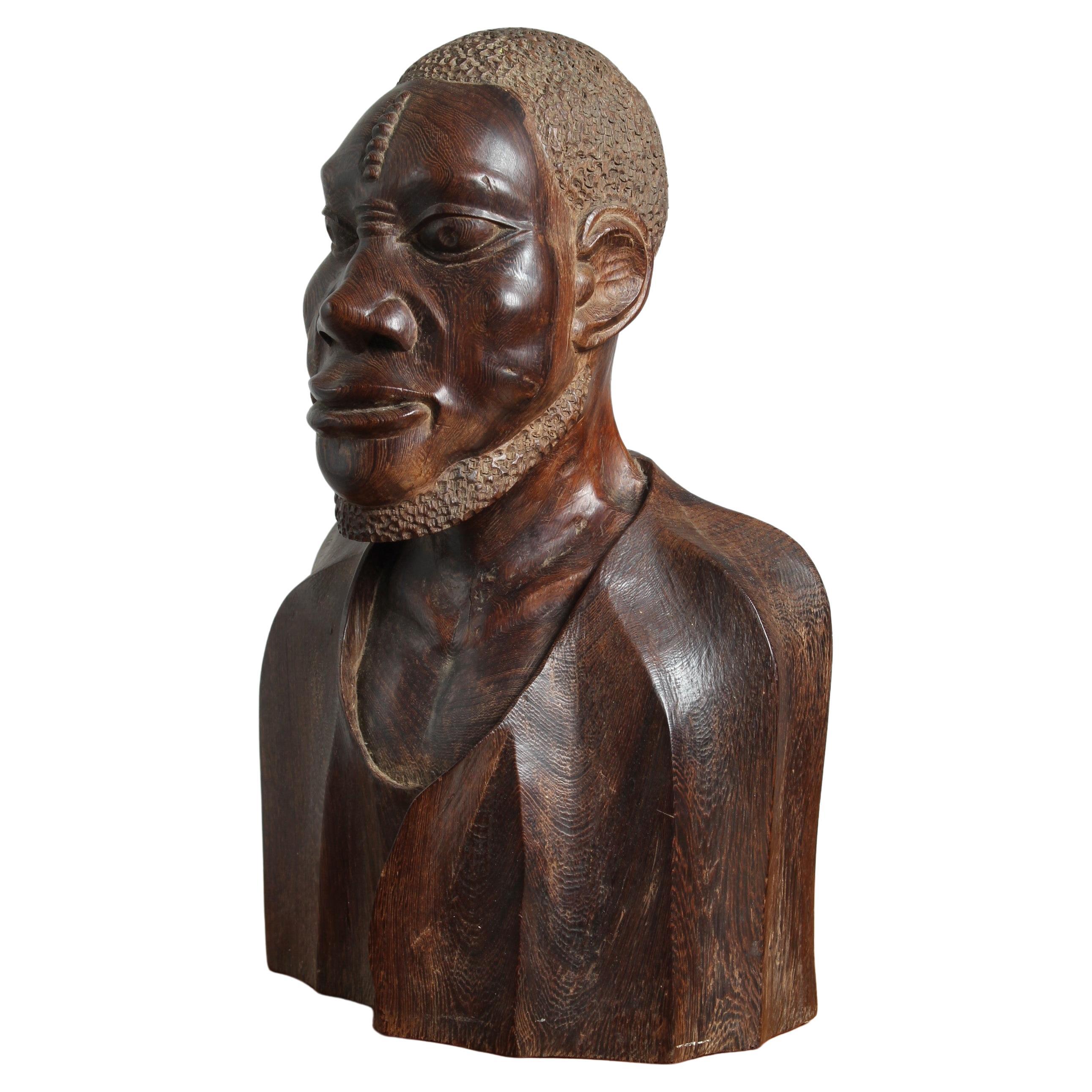 Late 19th or Early 20th Century Bust, Sculpture, Carved Wood For Sale