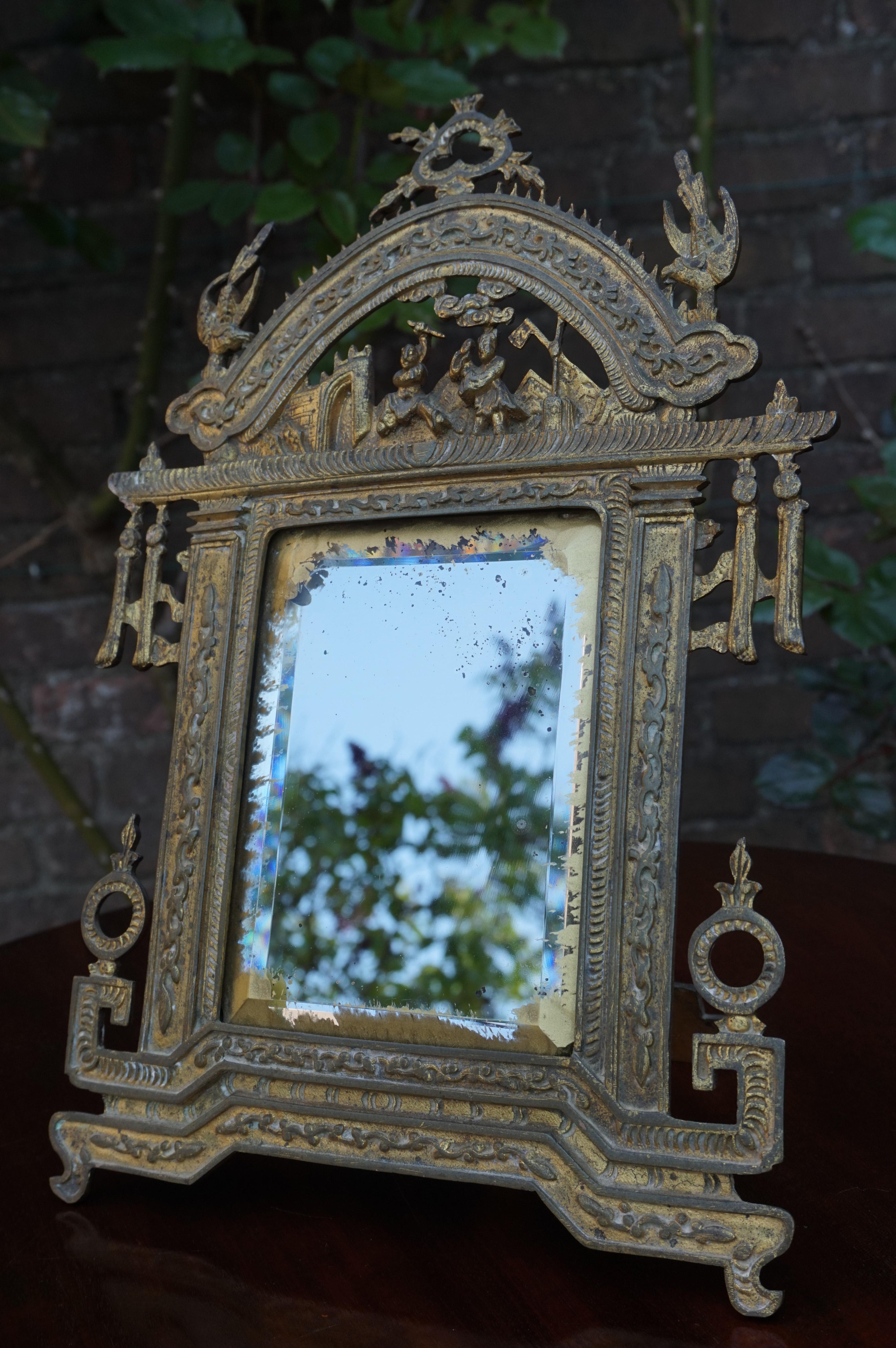 Late 19th or Early 20th Century Chinese or Chinoiserie Gilt Ormolu Table Mirror For Sale 12