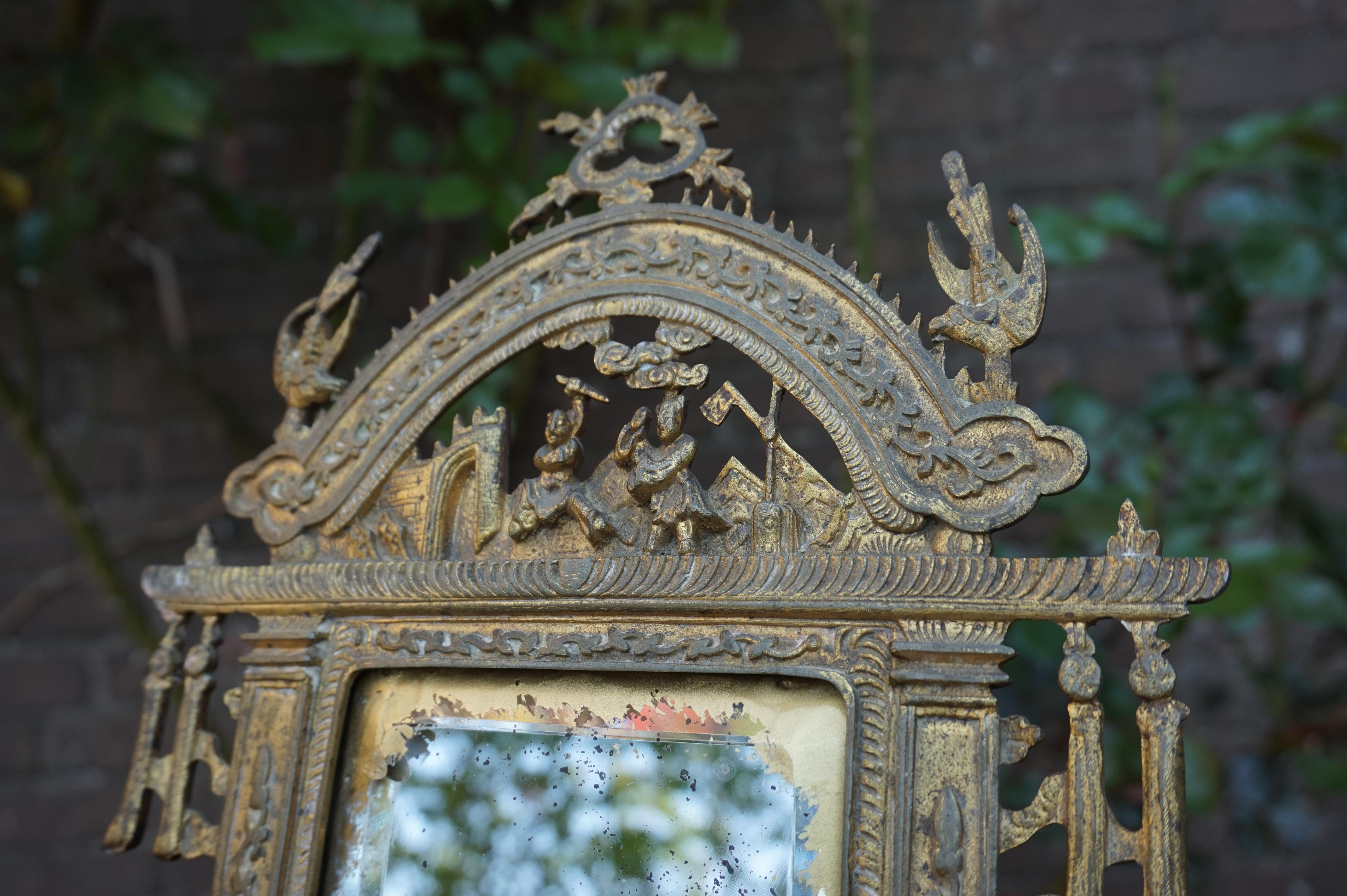 Miroir de table en bronze doré de la fin du XIXe ou du début du XXe siècle, de style chinois ou chinoiserie en vente 3