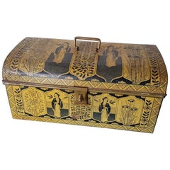 Antique Late 19th or Early 20th Century Dutch Tin Storage Box