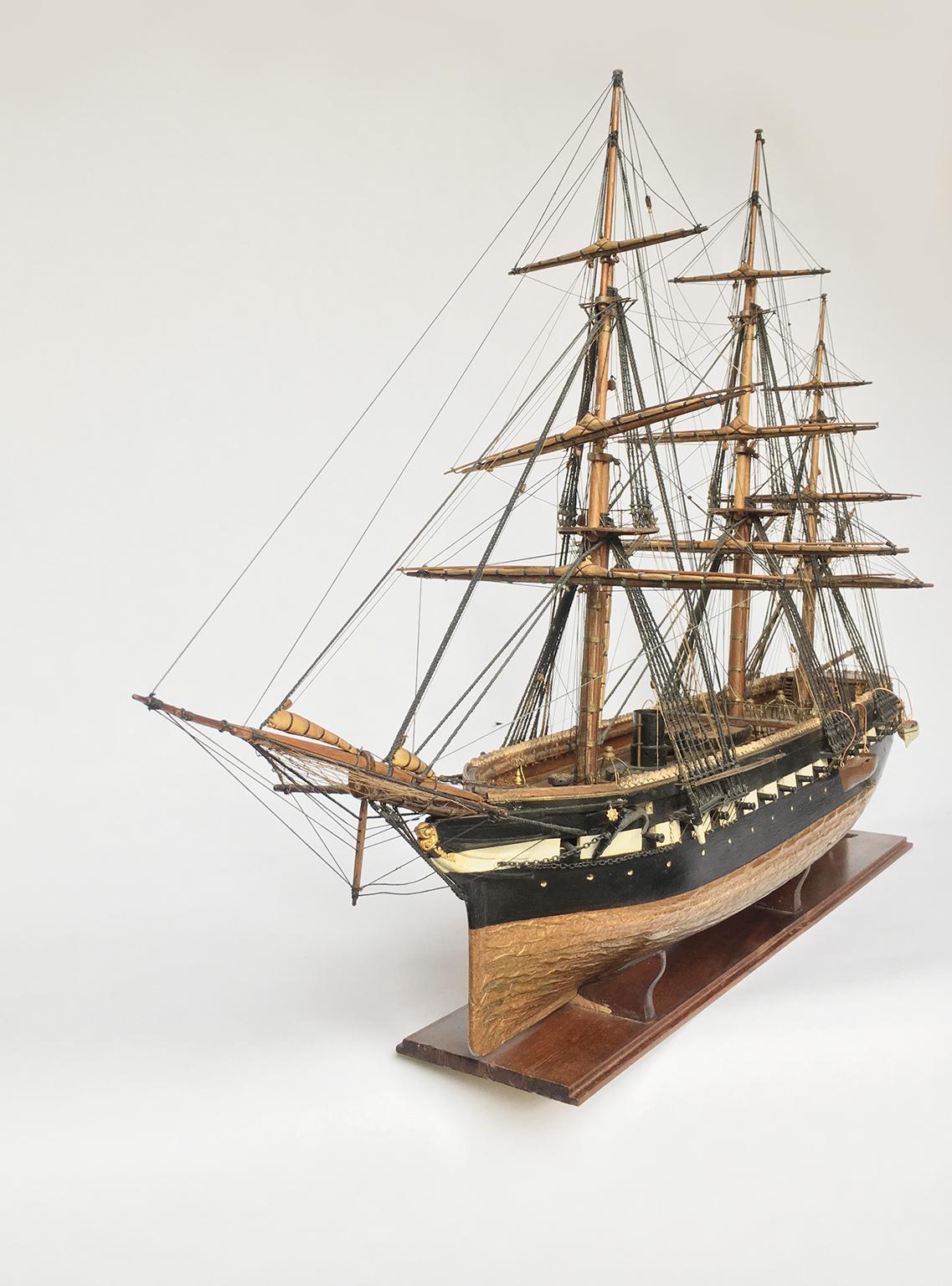 Late 19th or Early 20th Century Italian Three-Masted Steam-Frigate Model 1