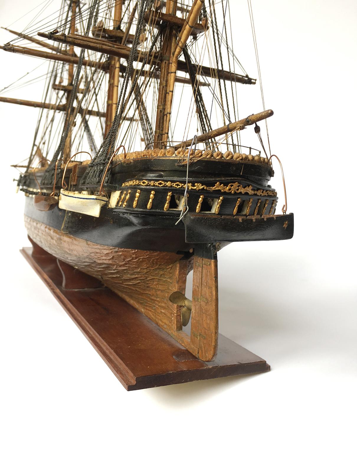 Late 19th or Early 20th Century Italian Three-Masted Steam-Frigate Model 4