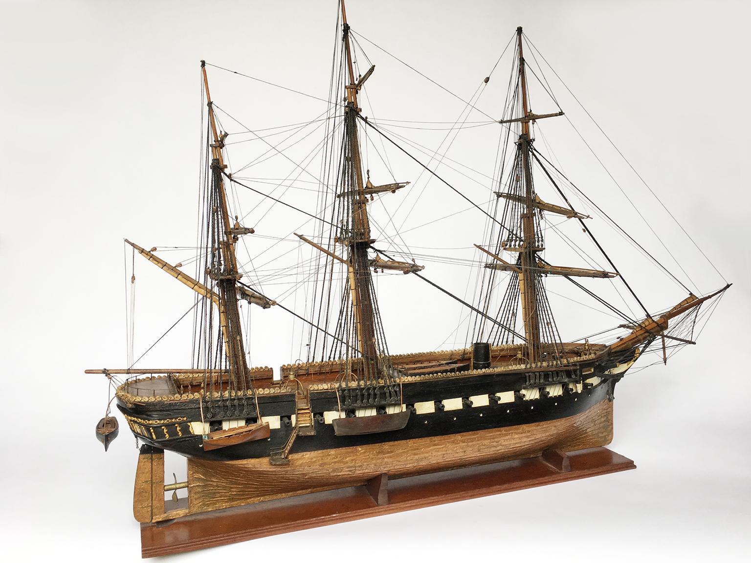 Late 19th or Early 20th Century Italian Three-Masted Steam-Frigate Model 11