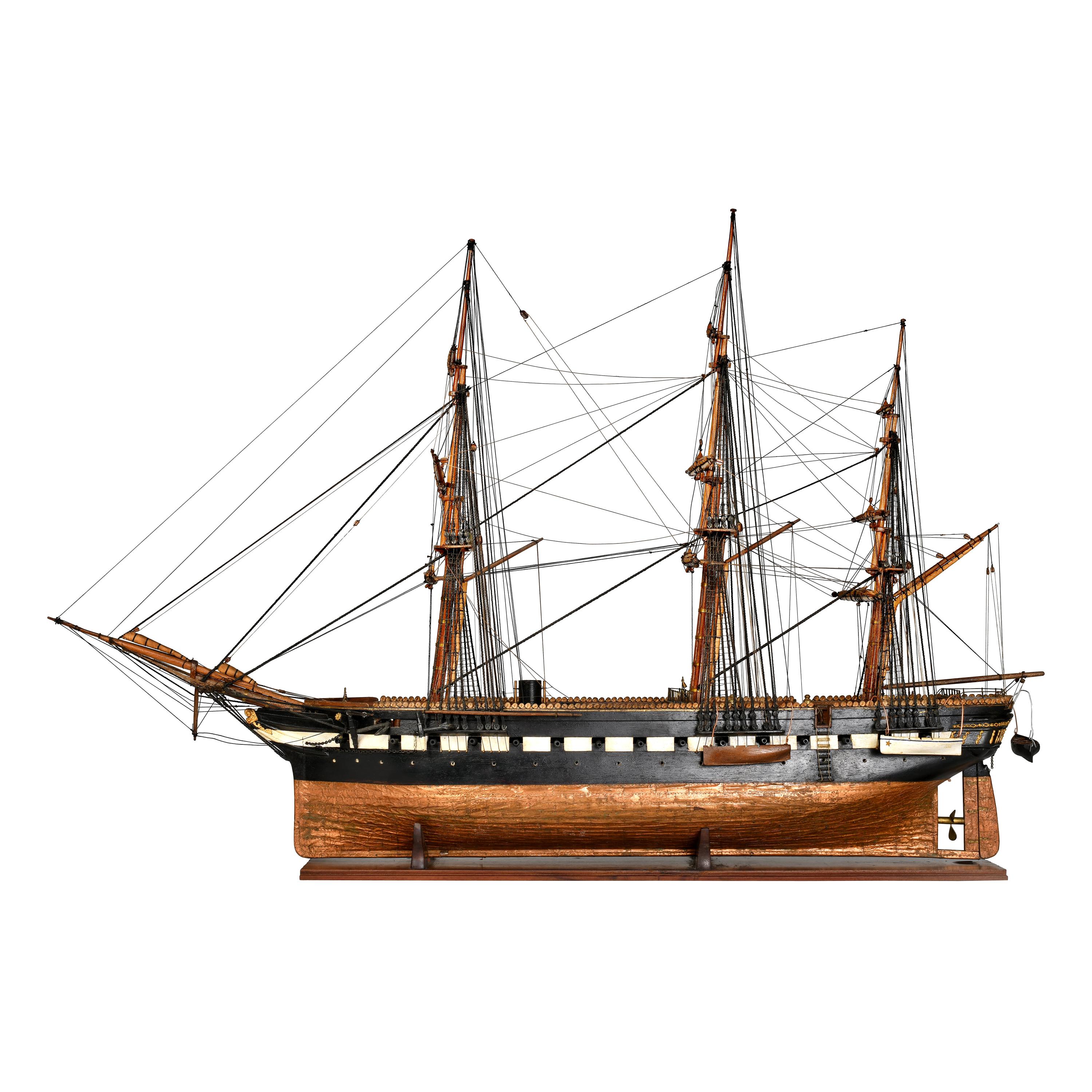 Late 19th or Early 20th Century Italian Three-Masted Steam-Frigate Model