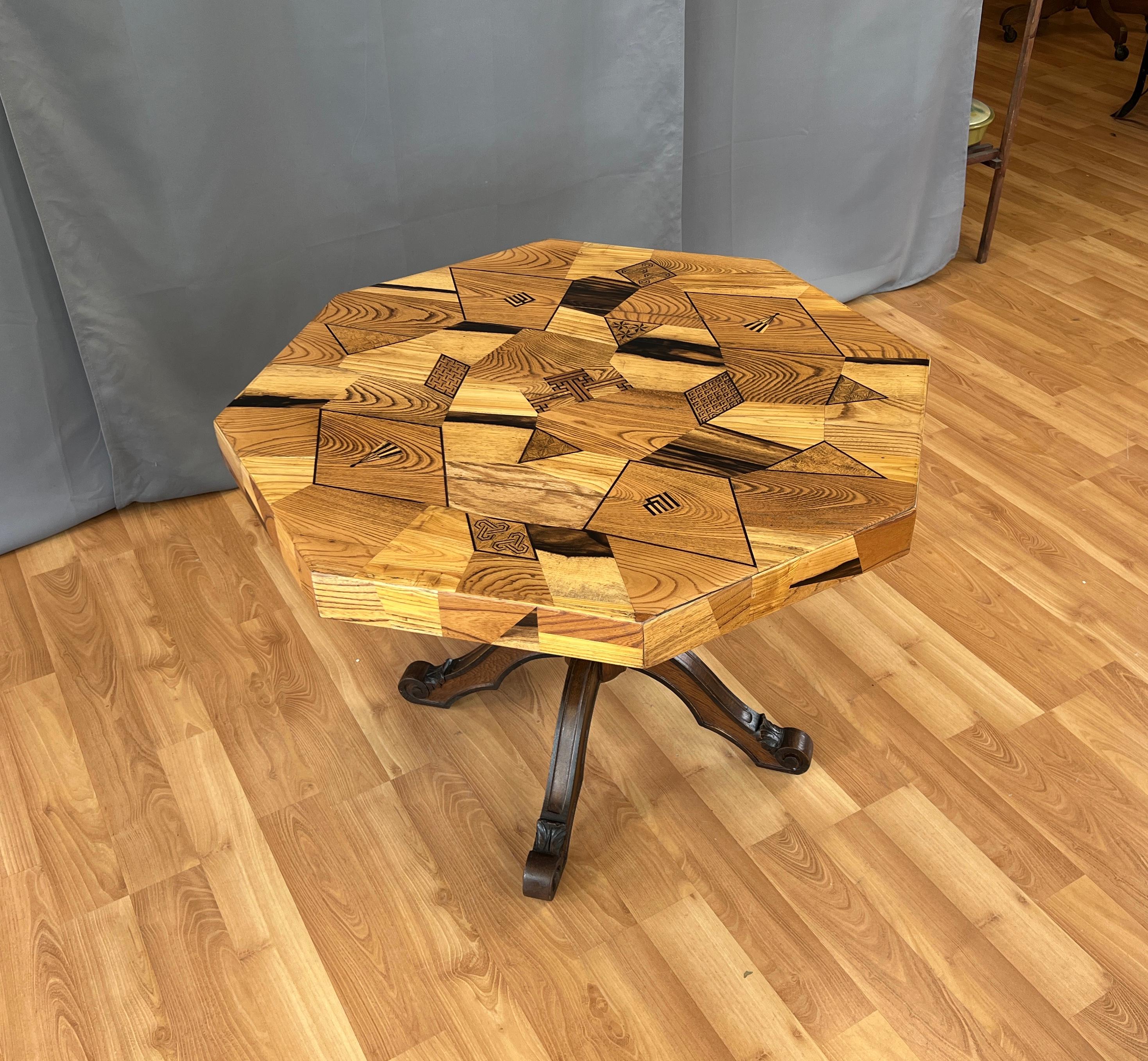 Late 19th or Early 20th Century Japanese Hexagon Shape Marquetry Table For Sale 11