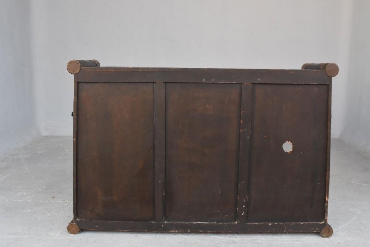 Late 19th Original Wood Blackened Trunk Korea Brass Decor Swastika 10