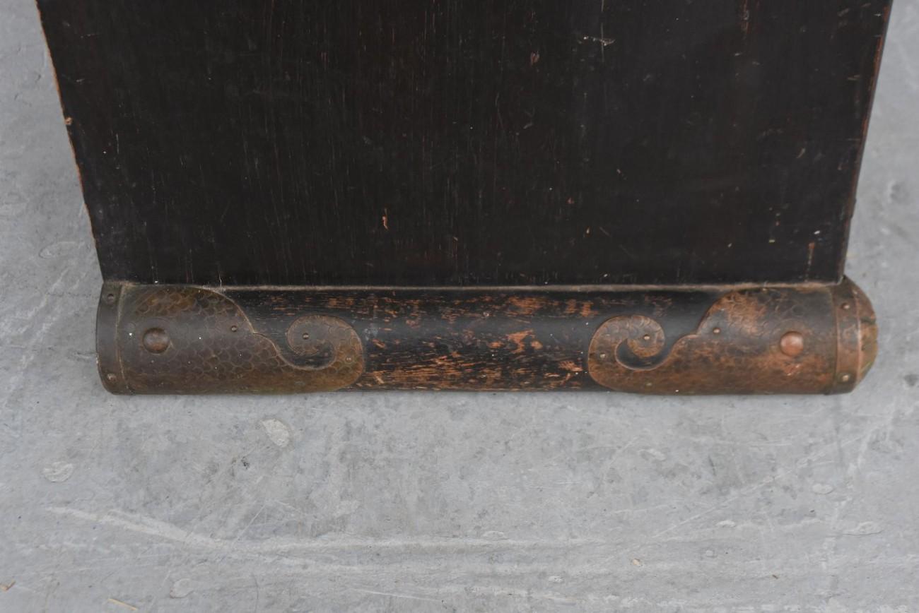 Late 19th Original Wood Blackened Trunk Korea Brass Decor Swastika 11