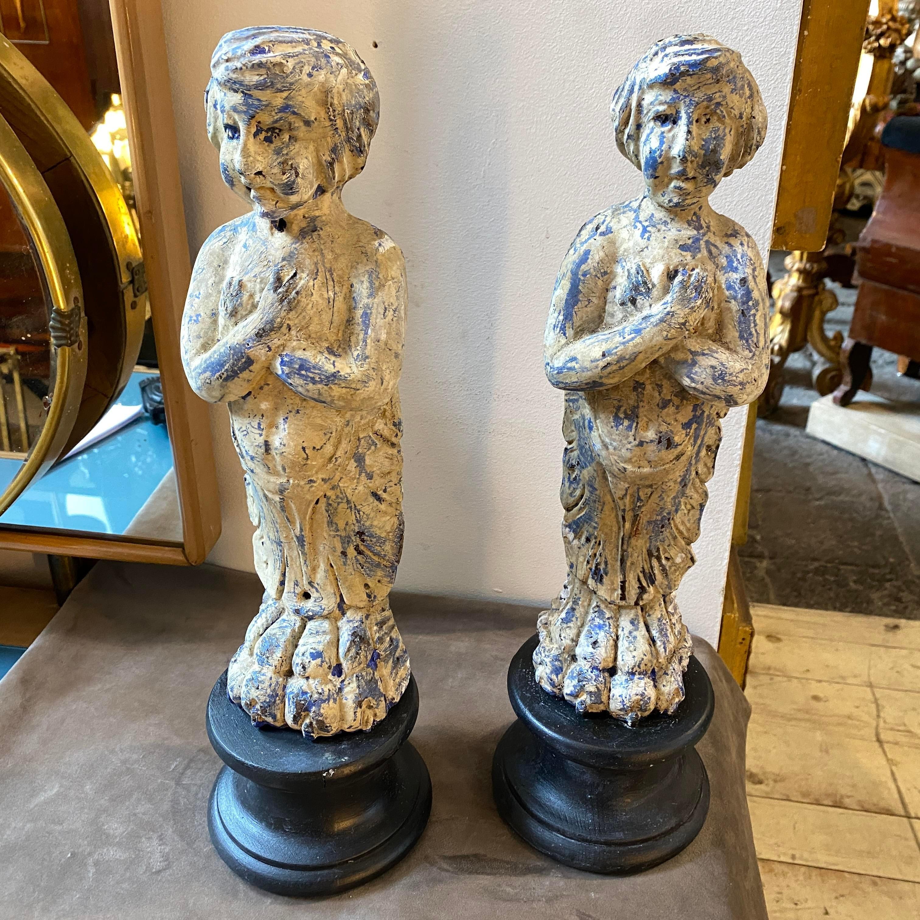 Late 19th Pair of Century, Hand-Carved Wood Sicilian Sculptures For Sale 5