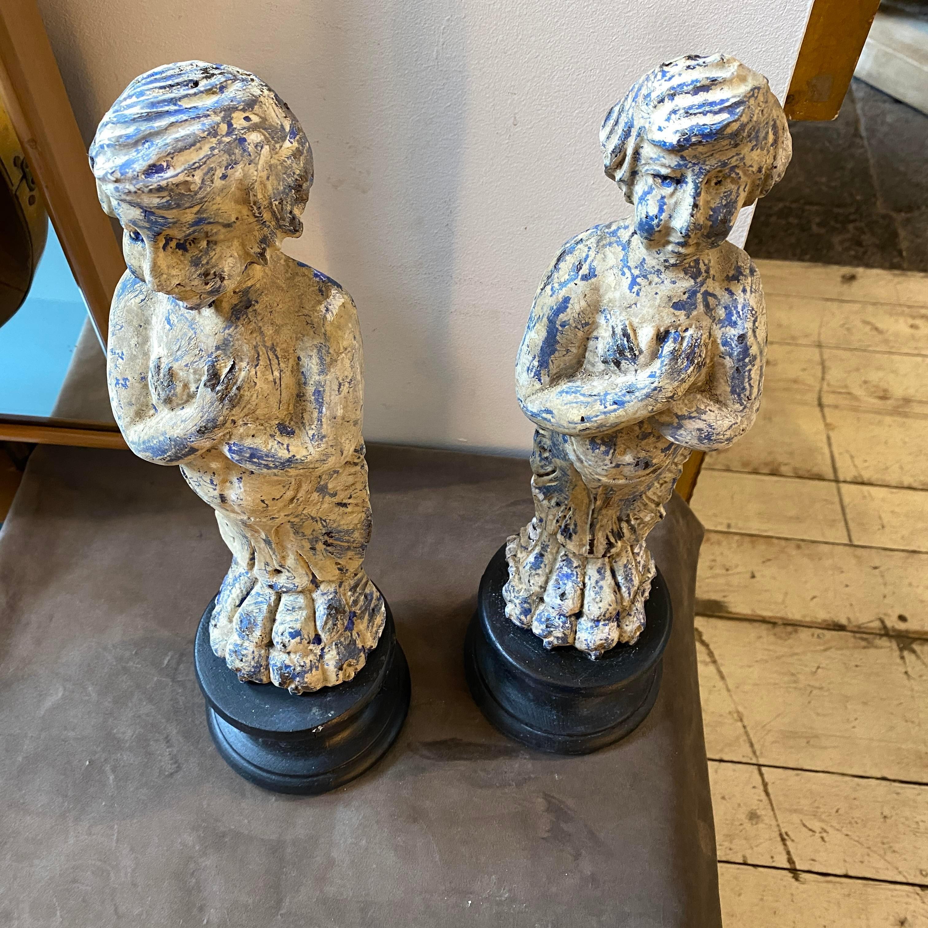 Louis Philippe Late 19th Pair of Century, Hand-Carved Wood Sicilian Sculptures For Sale