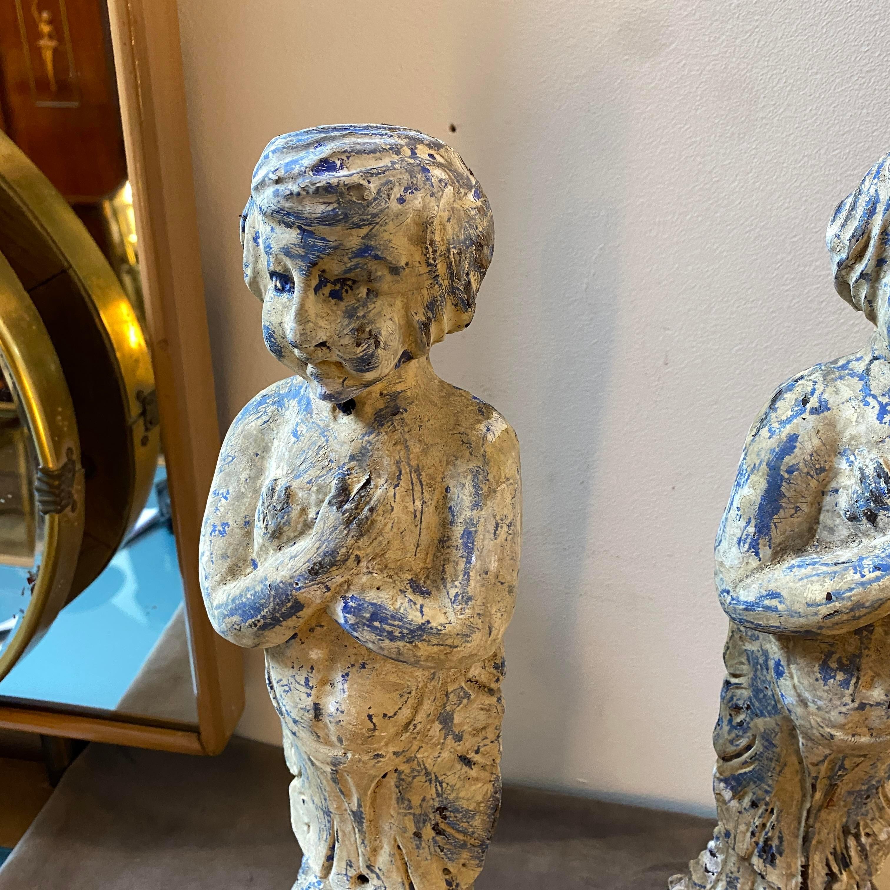 Italian Late 19th Pair of Century, Hand-Carved Wood Sicilian Sculptures For Sale