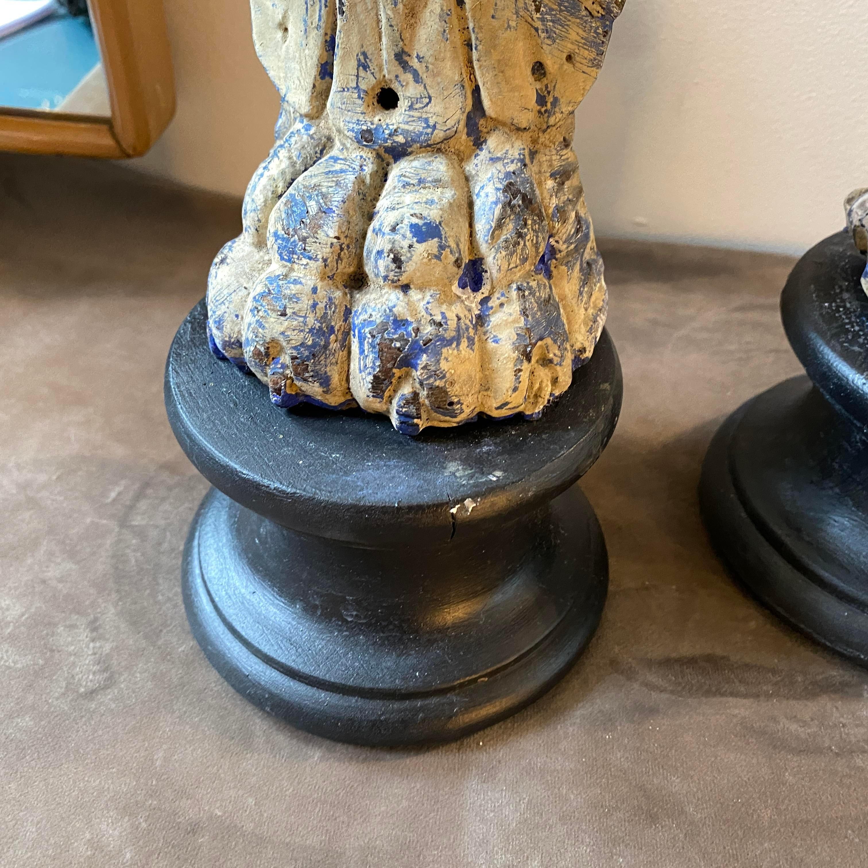 19th Century Late 19th Pair of Century, Hand-Carved Wood Sicilian Sculptures For Sale