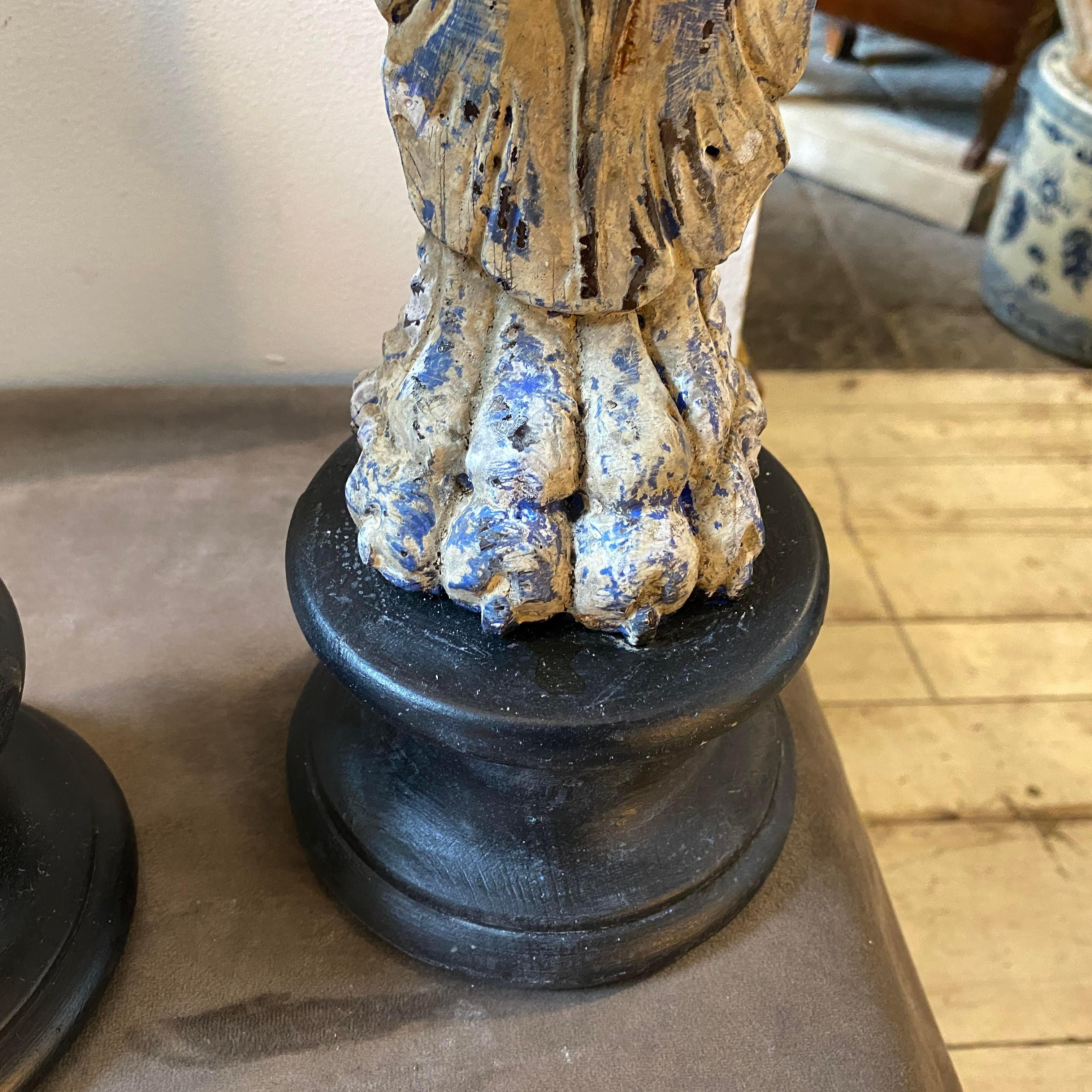 Late 19th Pair of Century, Hand-Carved Wood Sicilian Sculptures For Sale 3