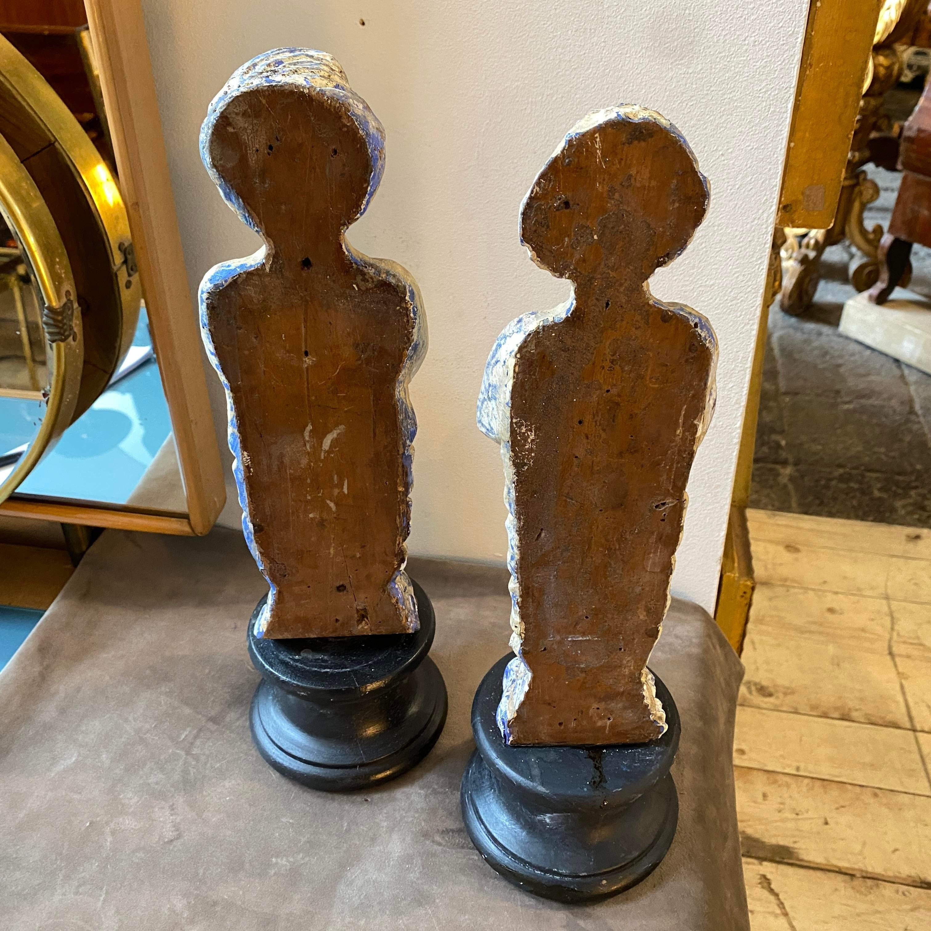 Late 19th Pair of Century, Hand-Carved Wood Sicilian Sculptures For Sale 4