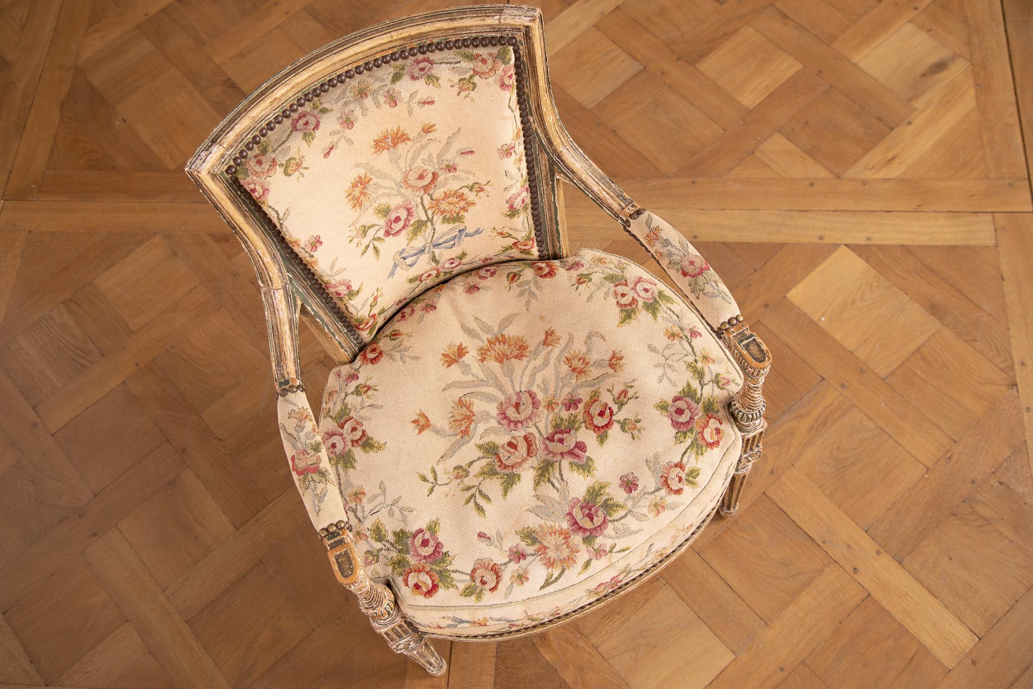 late 19th Pair of Louis XVI style Armchairs with needlepoint upholstery For Sale 12