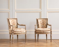 late 19th Pair of Louis XVI style Armchairs with needlepoint upholstery