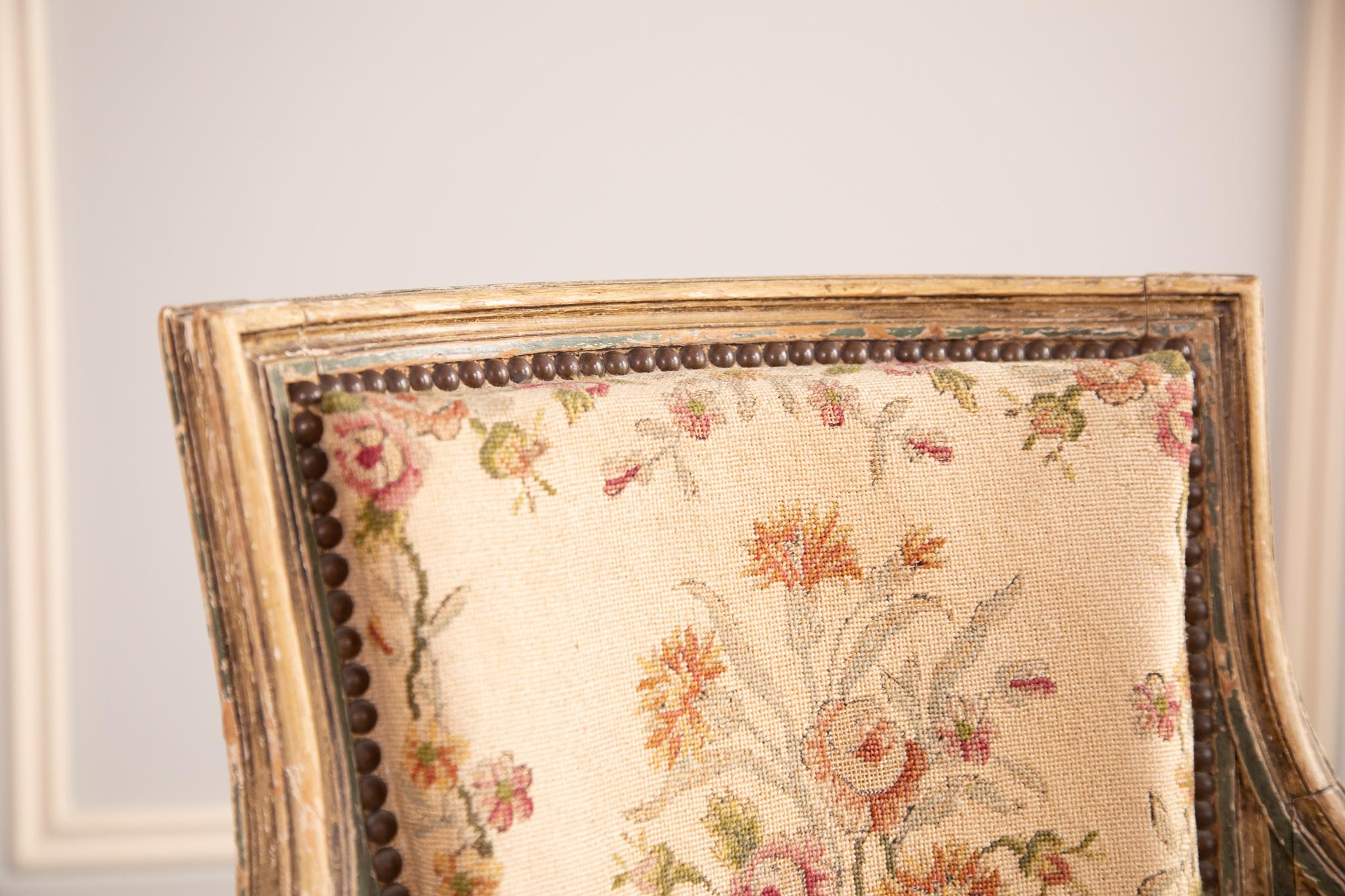 late 19th Pair of Louis XVI style Armchairs with needlepoint upholstery For Sale 13
