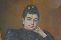 Late 19th Pastel Portrait Young Spanish Woman by Bernard Perot