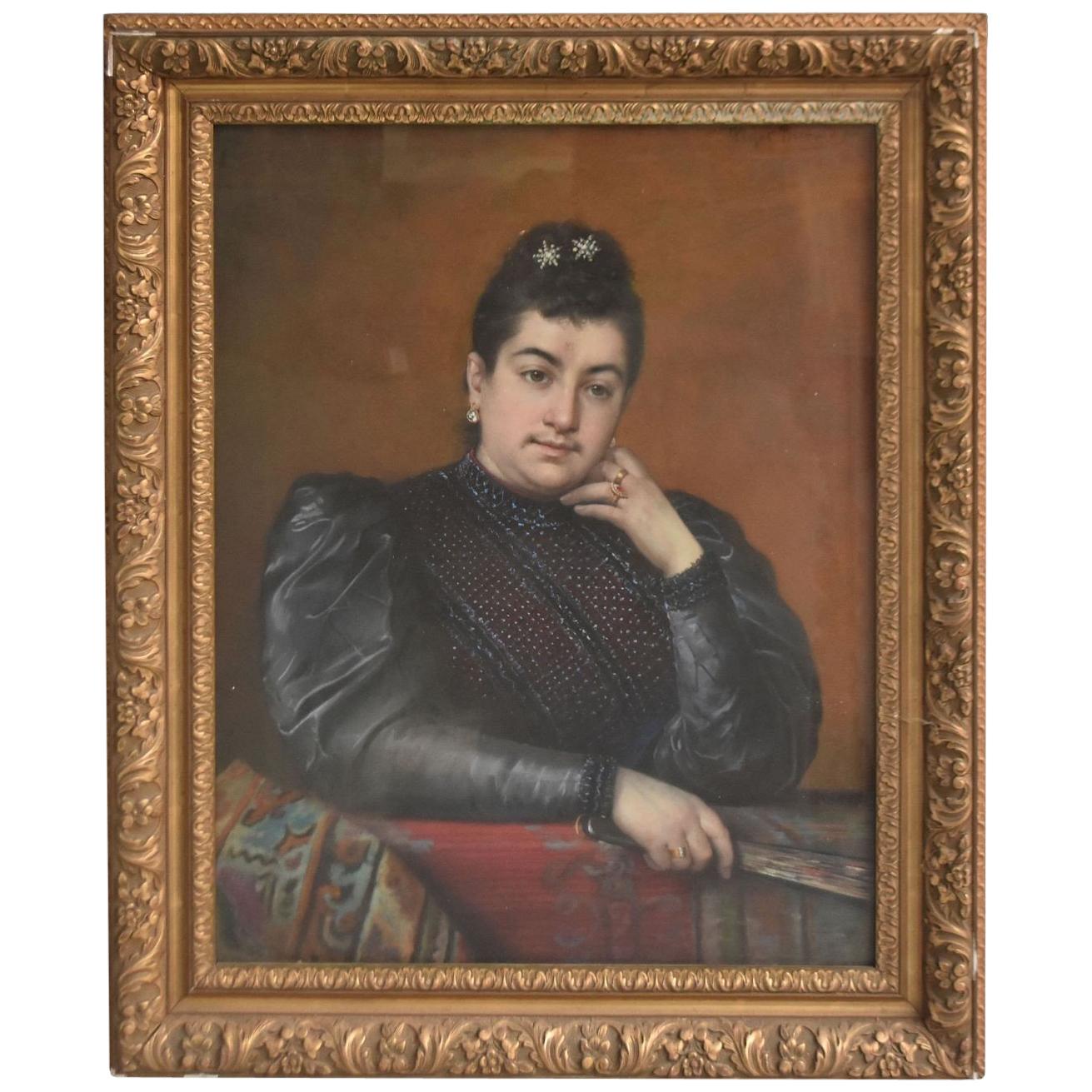 Portrait de jeune femme espagnole au pastel de la fin du XIXe siècle par Bernard Perot