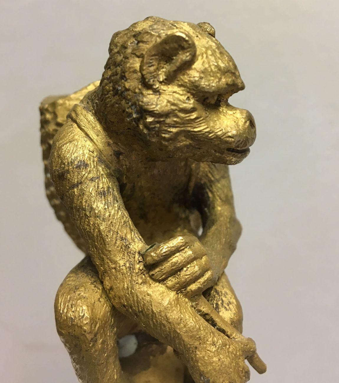 French Late 19th Century Scientist Monkey Pyrogenic Bronze Animal by Fratin
