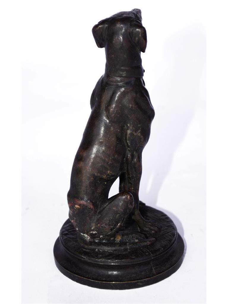 French Late 19th Seated Bronze Dog Signed Barye For Sale