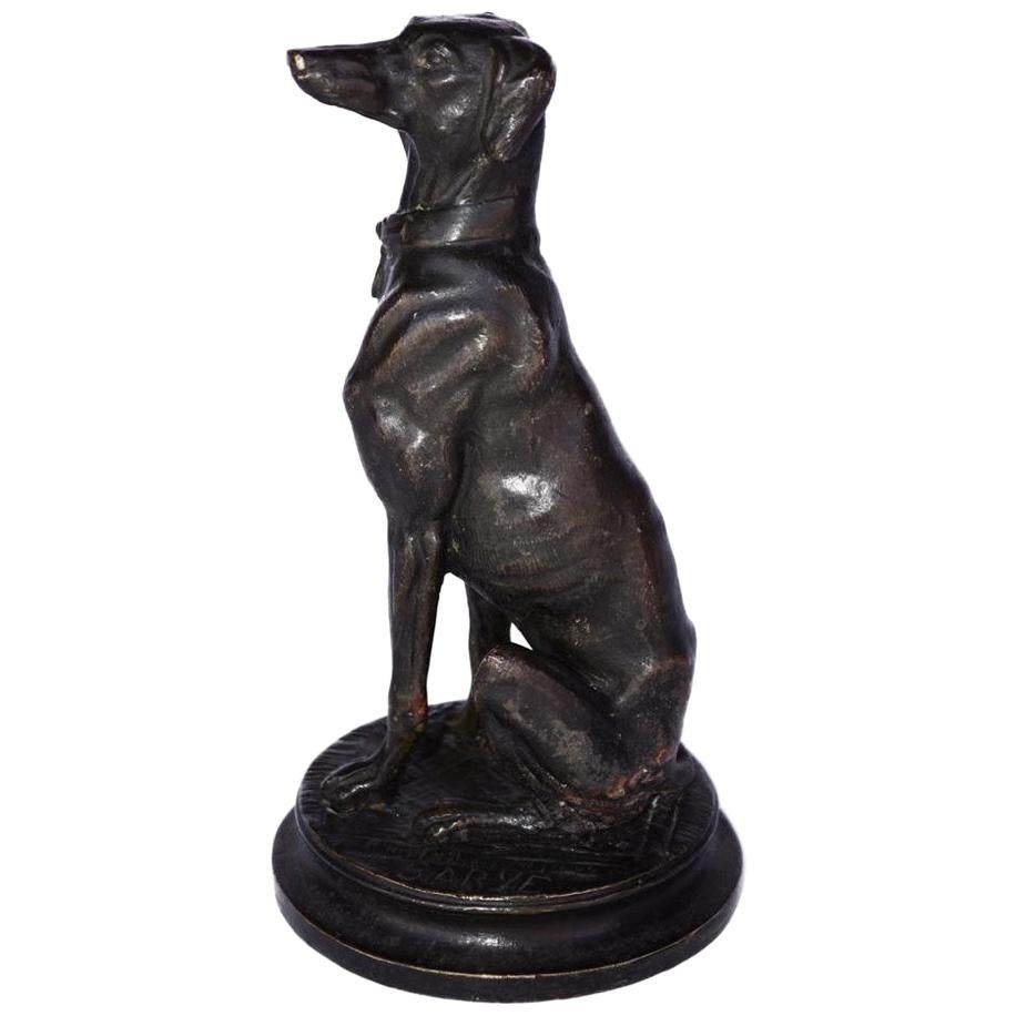 Late 19th Seated Bronze Dog Signed Barye For Sale