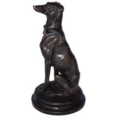 Late 19th Seated Bronze Dog Signed Barye