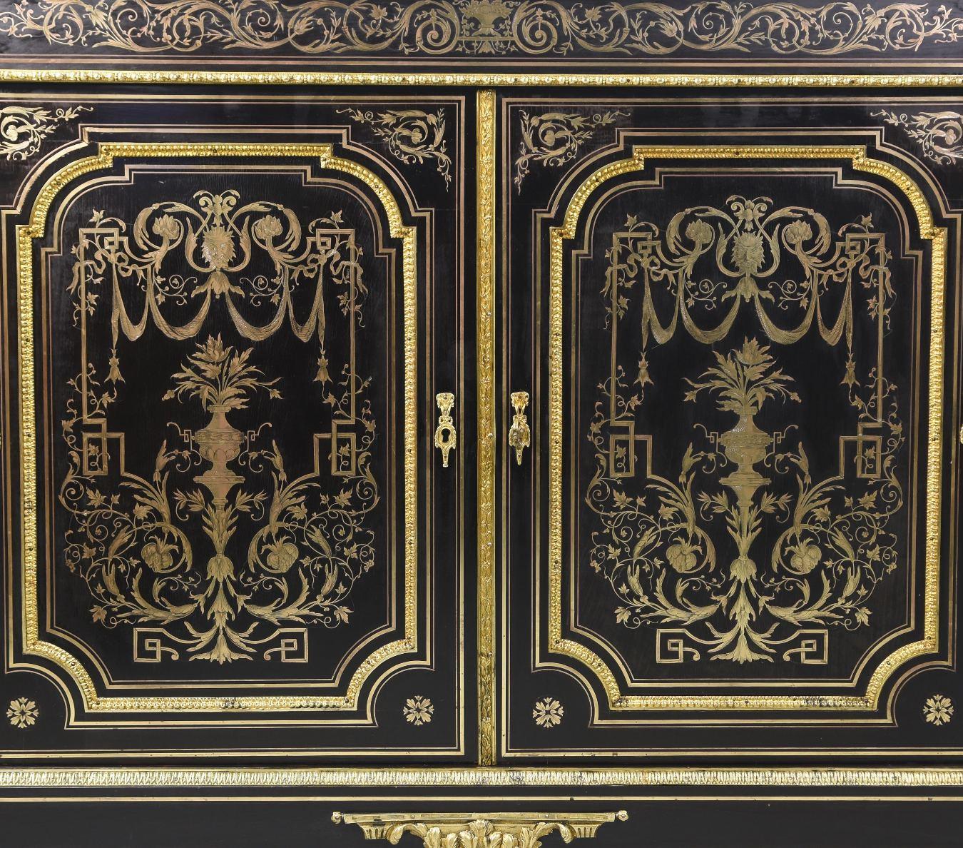 Louis XIV Late 19th Sideboard with Doors Richly Decorated with Boulle Marquetry