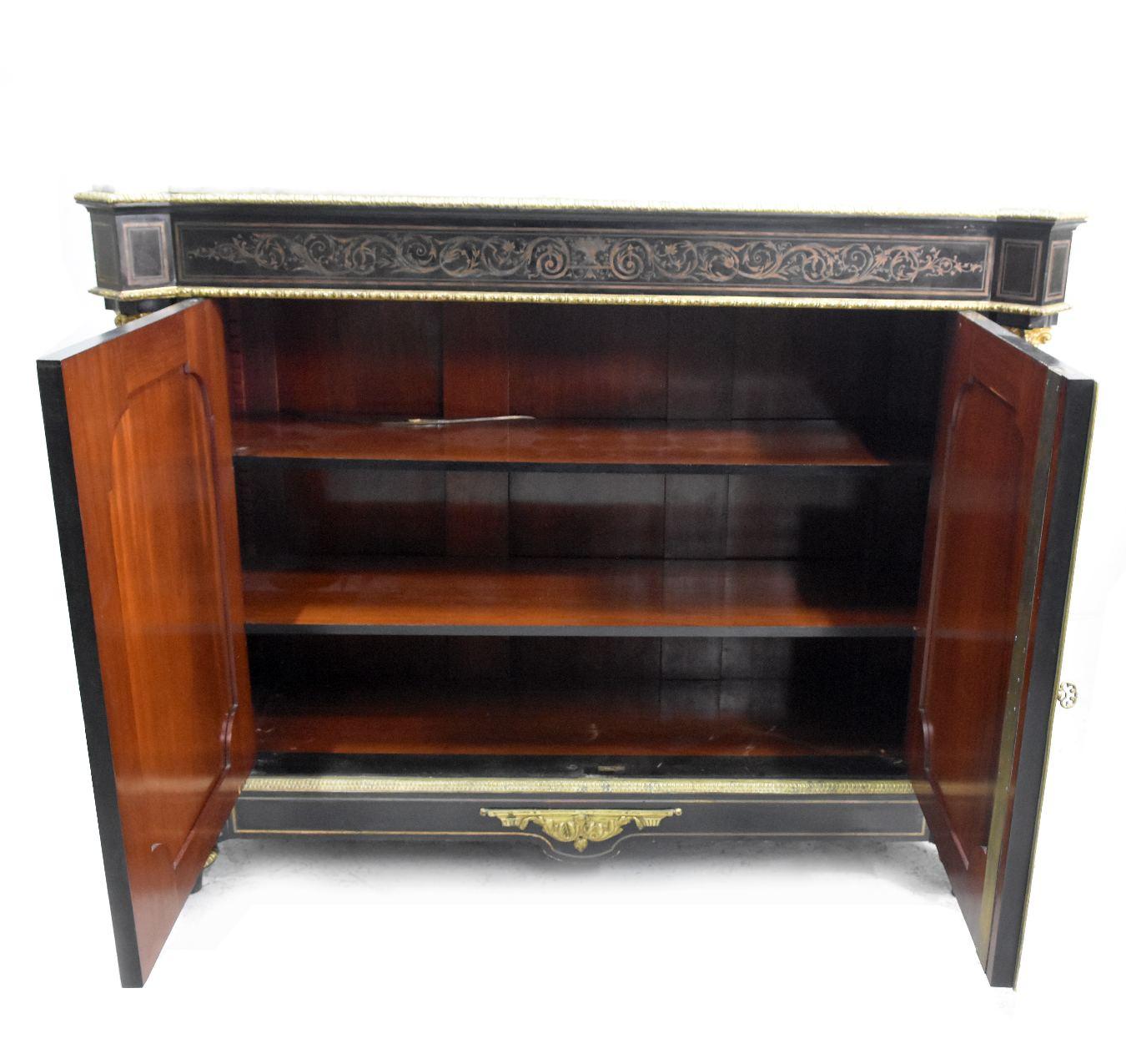 19th Century Late 19th Sideboard with Doors Richly Decorated with Boulle Marquetry