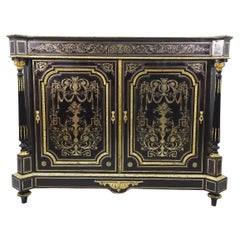 Late 19th Sideboard with Doors Richly Decorated with Boulle Marquetry