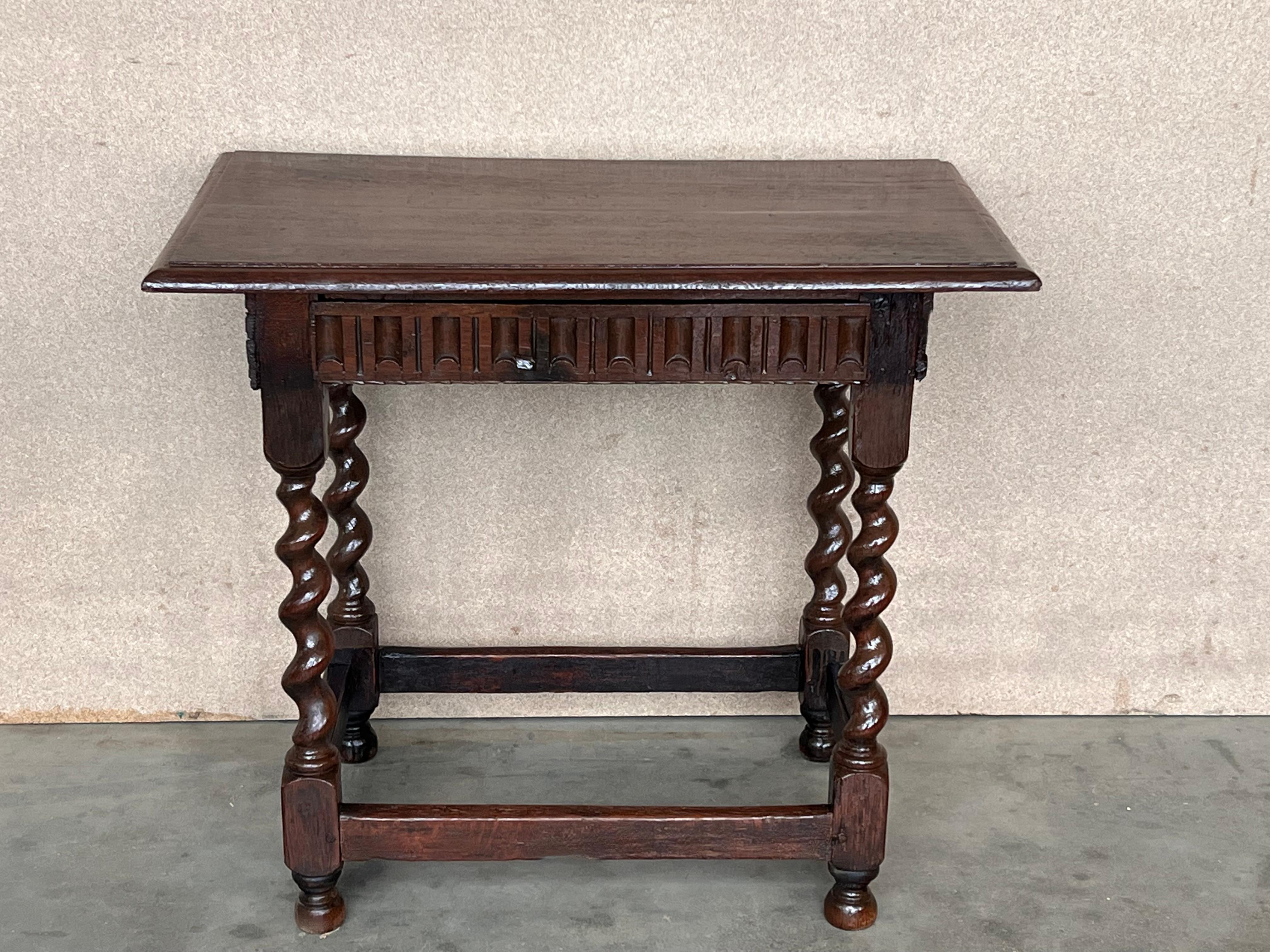 Spanish Colonial Late 19th Spanish Nightstand or Bedside with Carved Drawer 