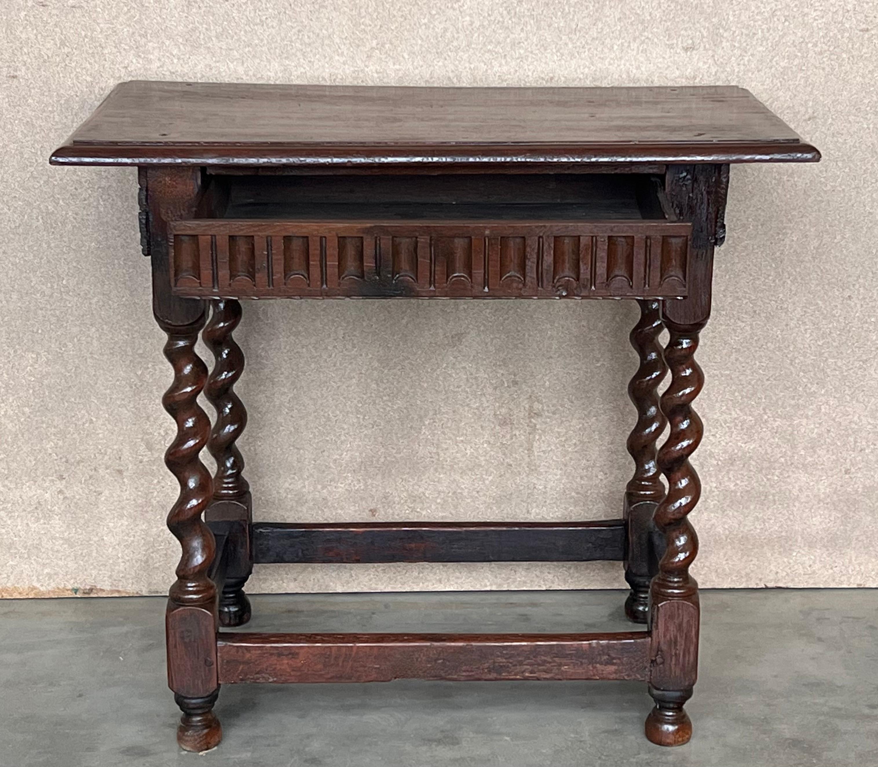 Late 19th Spanish Nightstand or Bedside with Carved Drawer  2