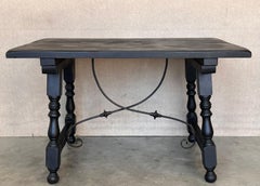 Late 19th Spanish Walnut Dining or Desk Fratino Table with Iron Stretcher