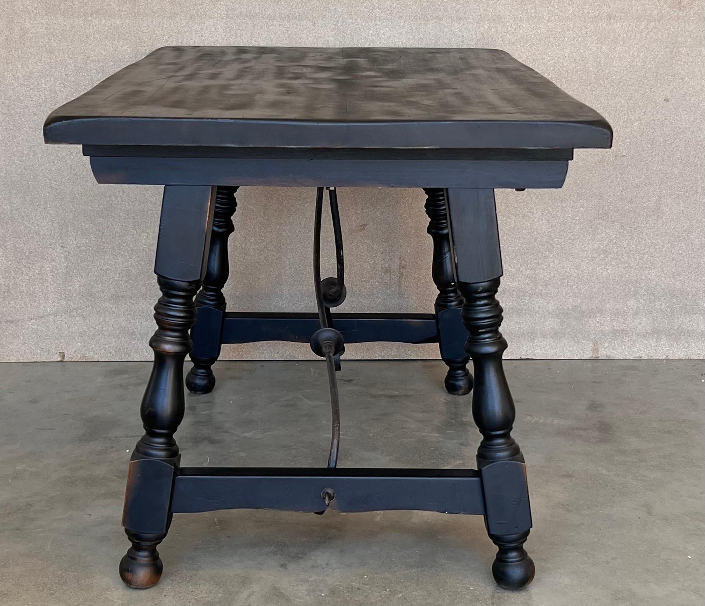 Late 19th Spanish Walnut Dining or Desk Fratino Table with Iron Stretcher For Sale 3