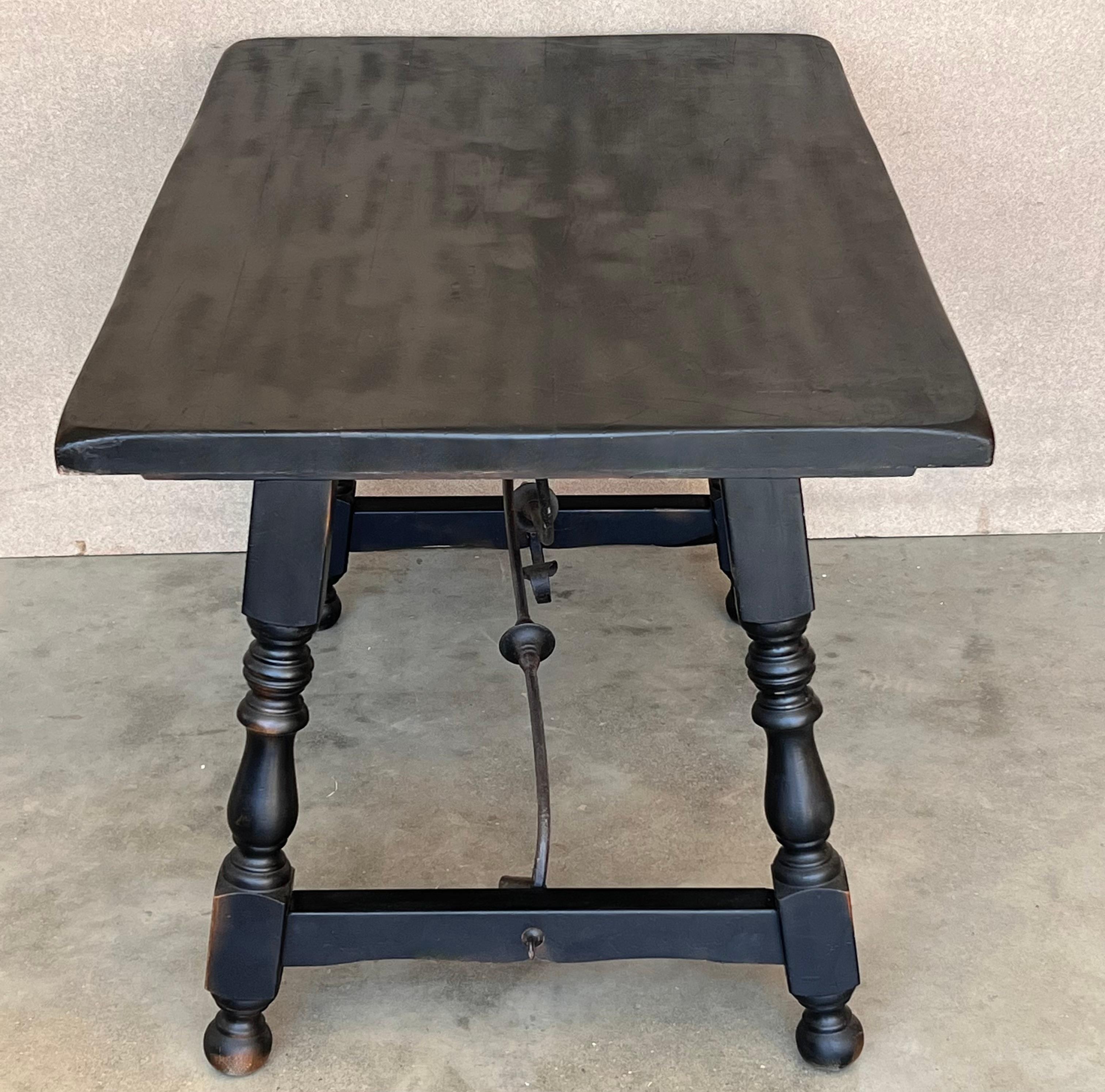 Late 19th Spanish Walnut Dining or Desk Fratino Table with Iron Stretcher For Sale 4