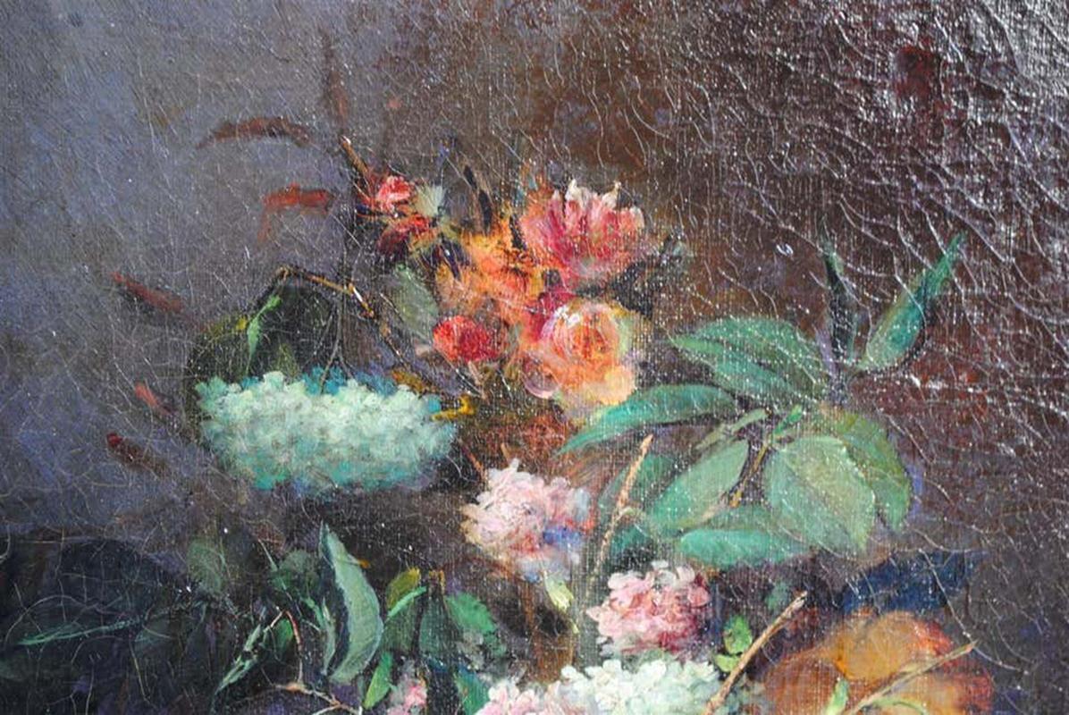 Still life oil painting bouquet of flowers by Arthur Faucheur dated 1895.