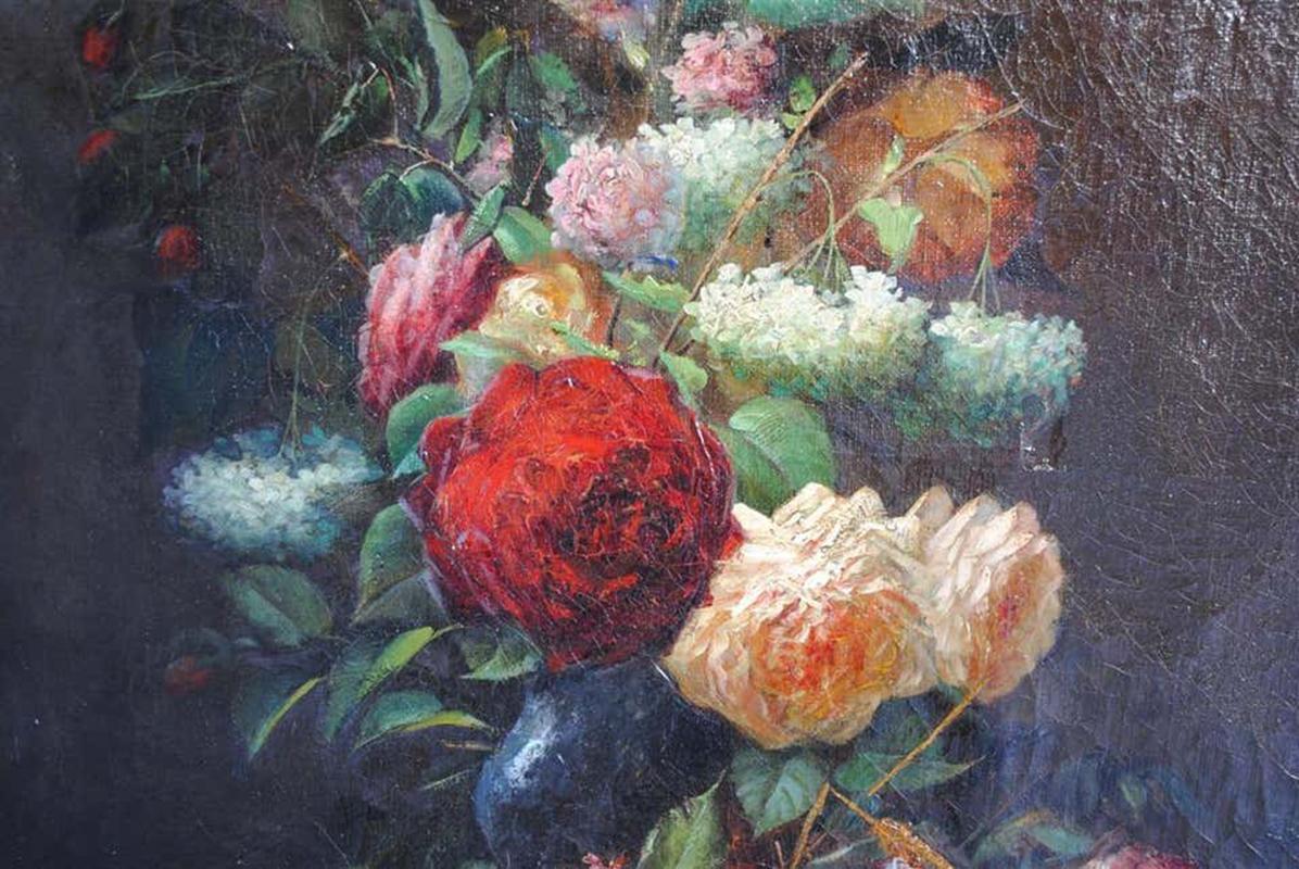 European Late 19th Century Still Life Oil Painting Bouquet of Flowers by Arthur Faucheur