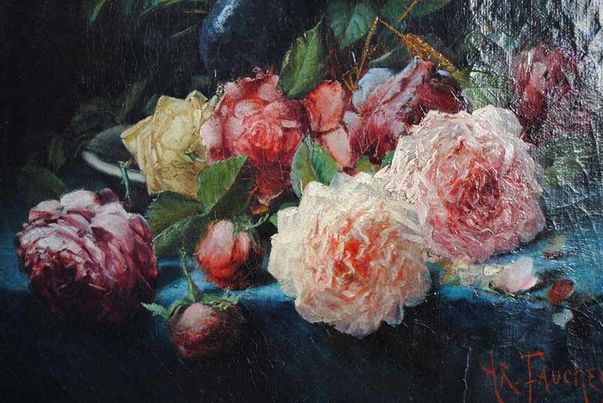 Canvas Late 19th Century Still Life Oil Painting Bouquet of Flowers by Arthur Faucheur