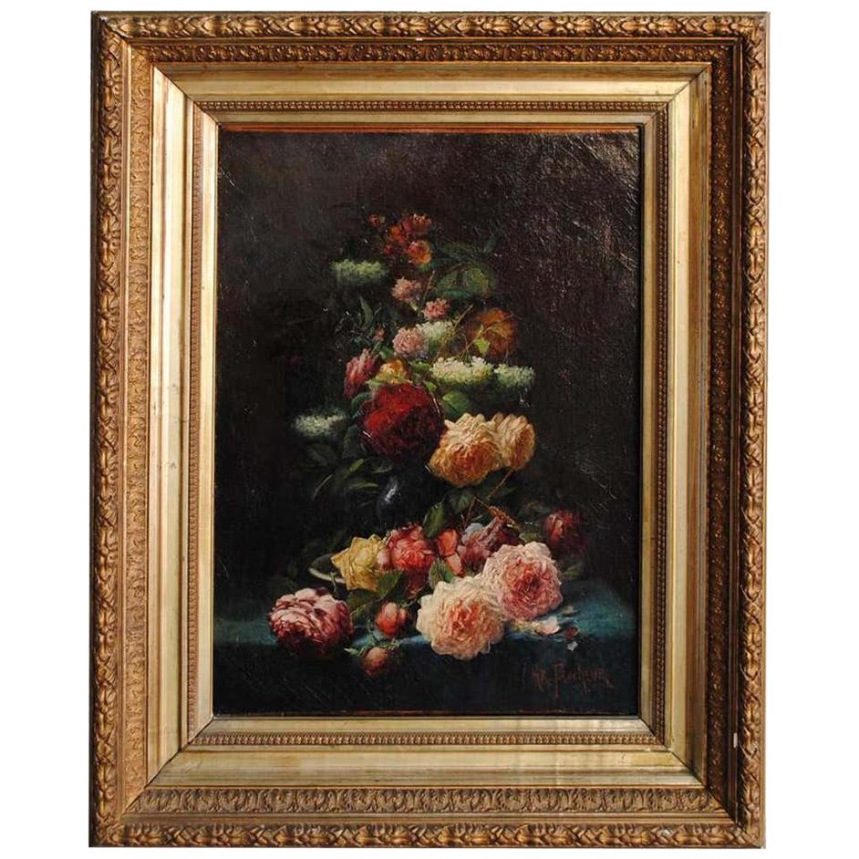 Late 19th Century Still Life Oil Painting Bouquet of Flowers by Arthur Faucheur