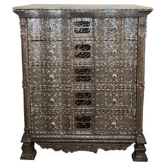 Late 19th Inlaid Pearl Serpentine Chest Dedicated to Prince Selim Daouk