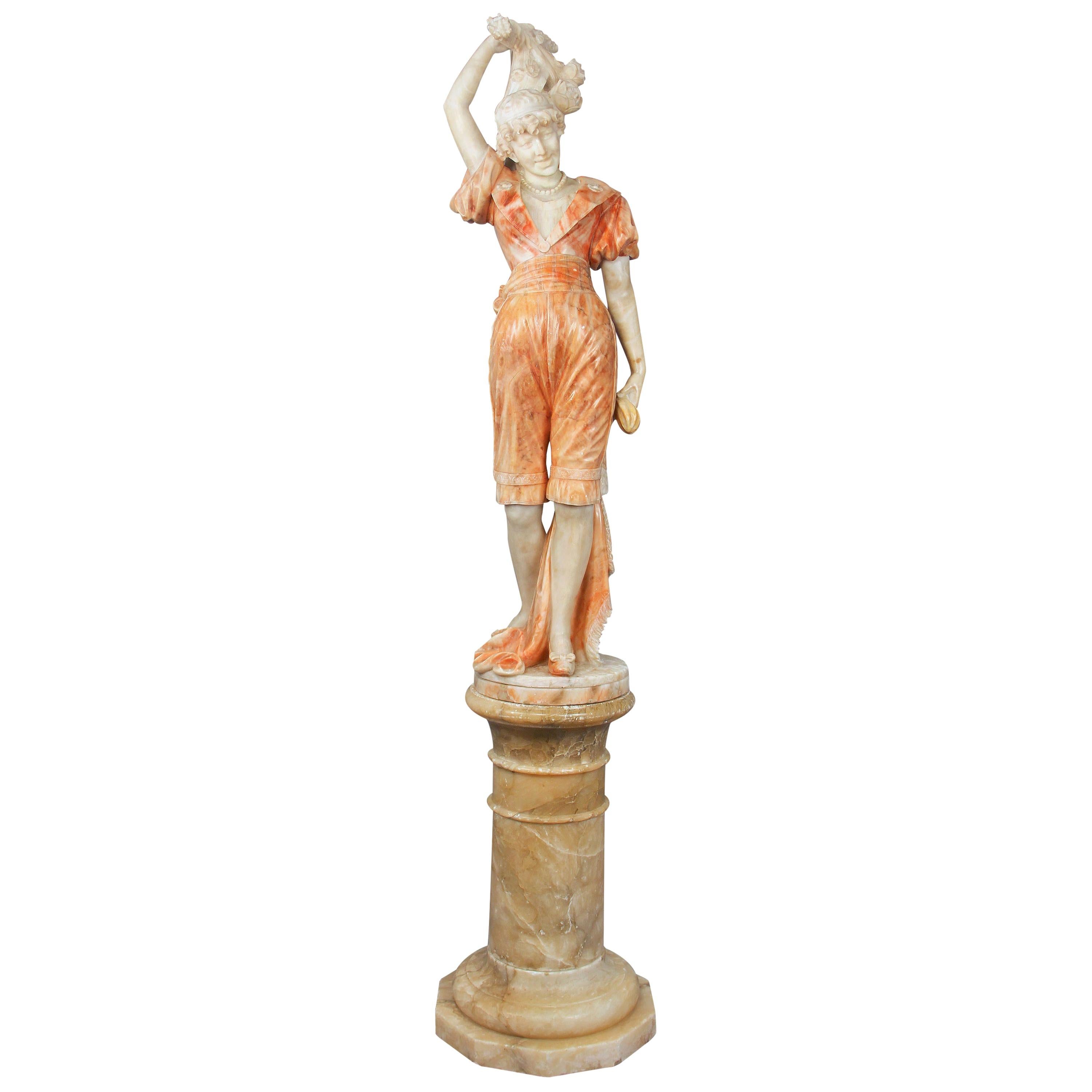 Late 19th to Early 20th Century Carved Italian Alabaster Figure of a Woman