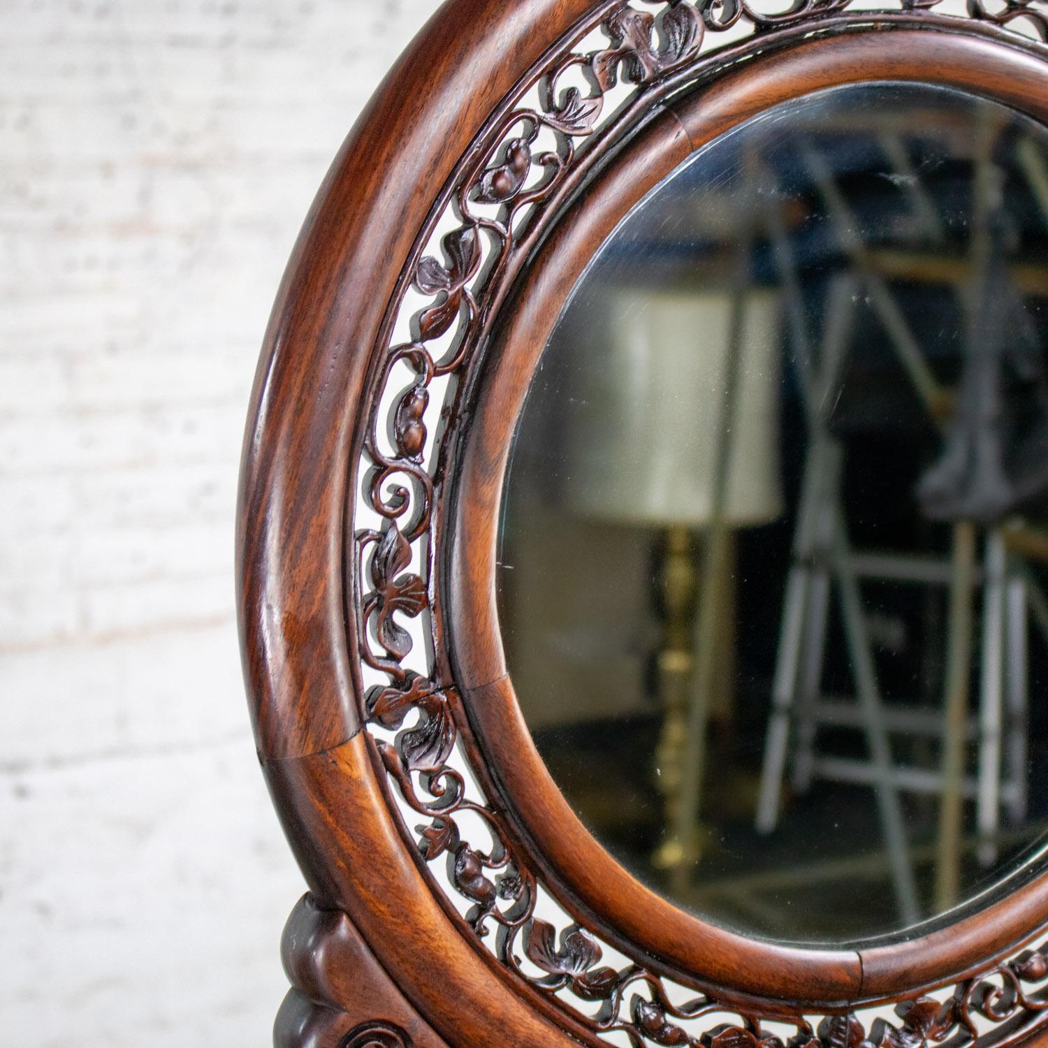 Late 19th to Early 20th Century Chinese Mirror Table Screen Hand Carved Rosewood For Sale 4