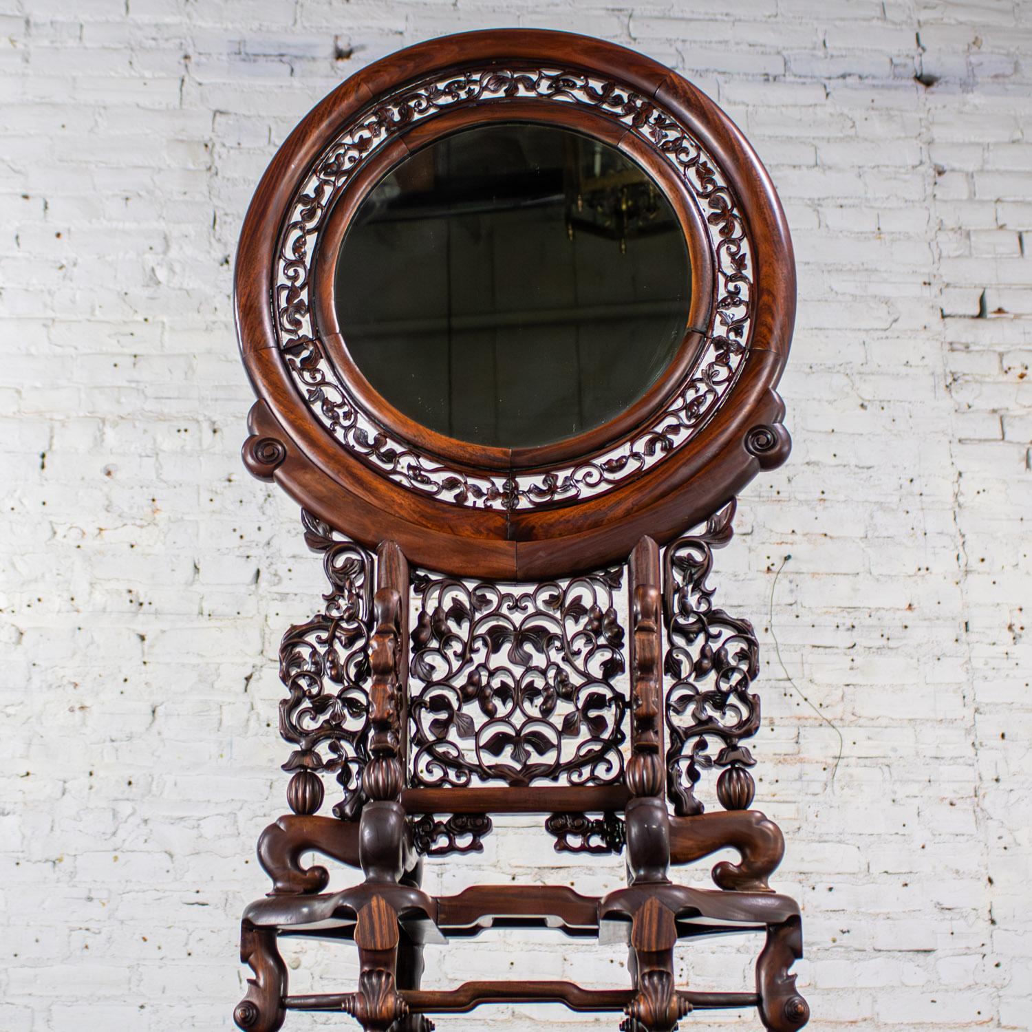 Late 19th to Early 20th Century Chinese Mirror Table Screen Hand Carved Rosewood For Sale 6