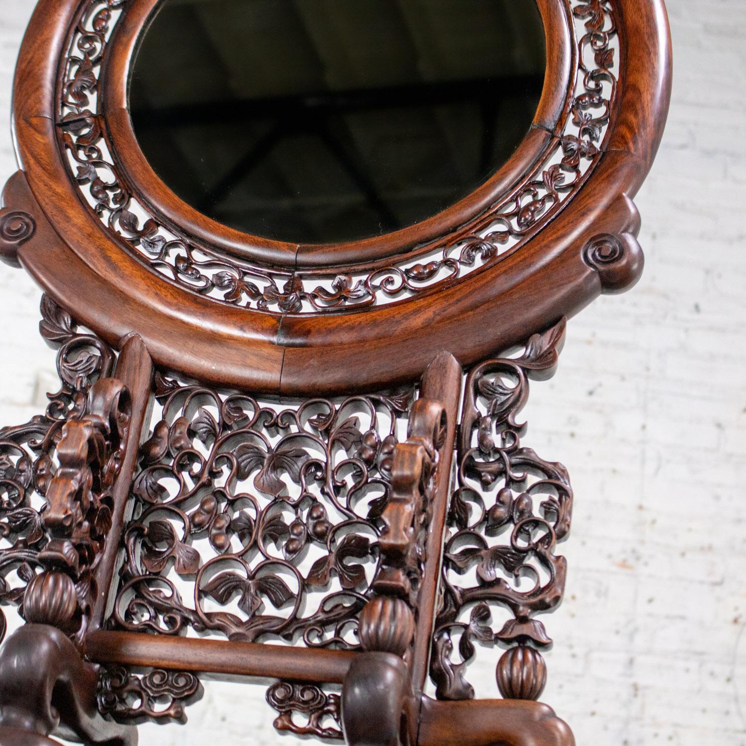 Late 19th to Early 20th Century Chinese Mirror Table Screen Hand Carved Rosewood For Sale 8