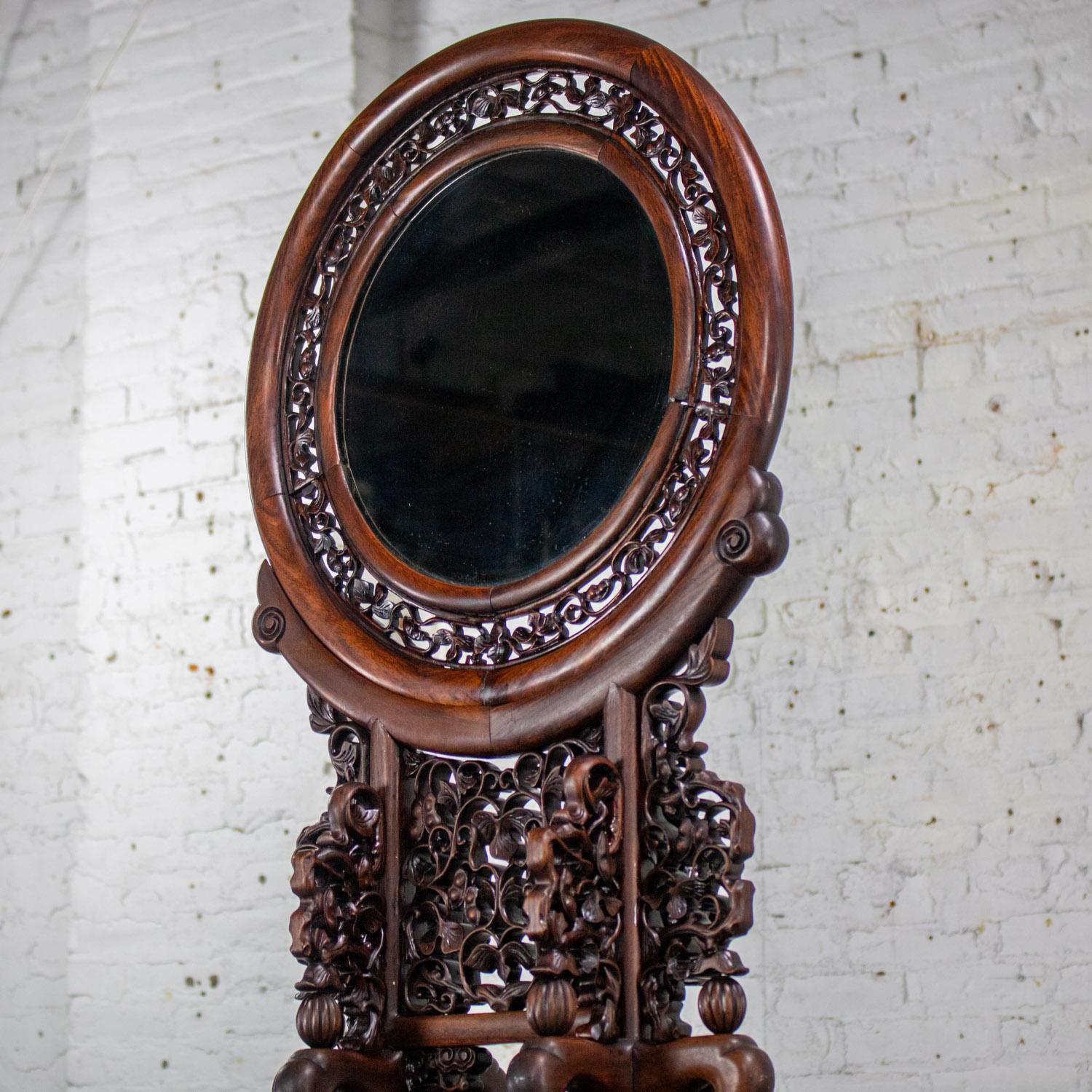 Late 19th to Early 20th Century Chinese Mirror Table Screen Hand Carved Rosewood For Sale 9