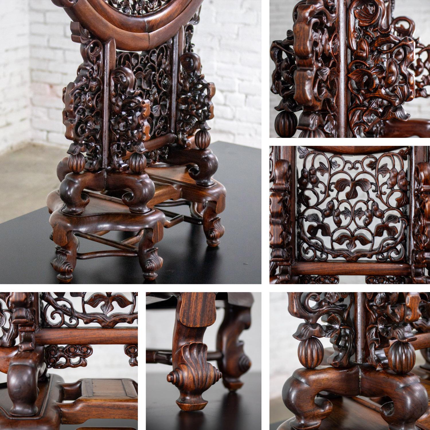 Late 19th to Early 20th Century Chinese Mirror Table Screen Hand Carved Rosewood For Sale 11
