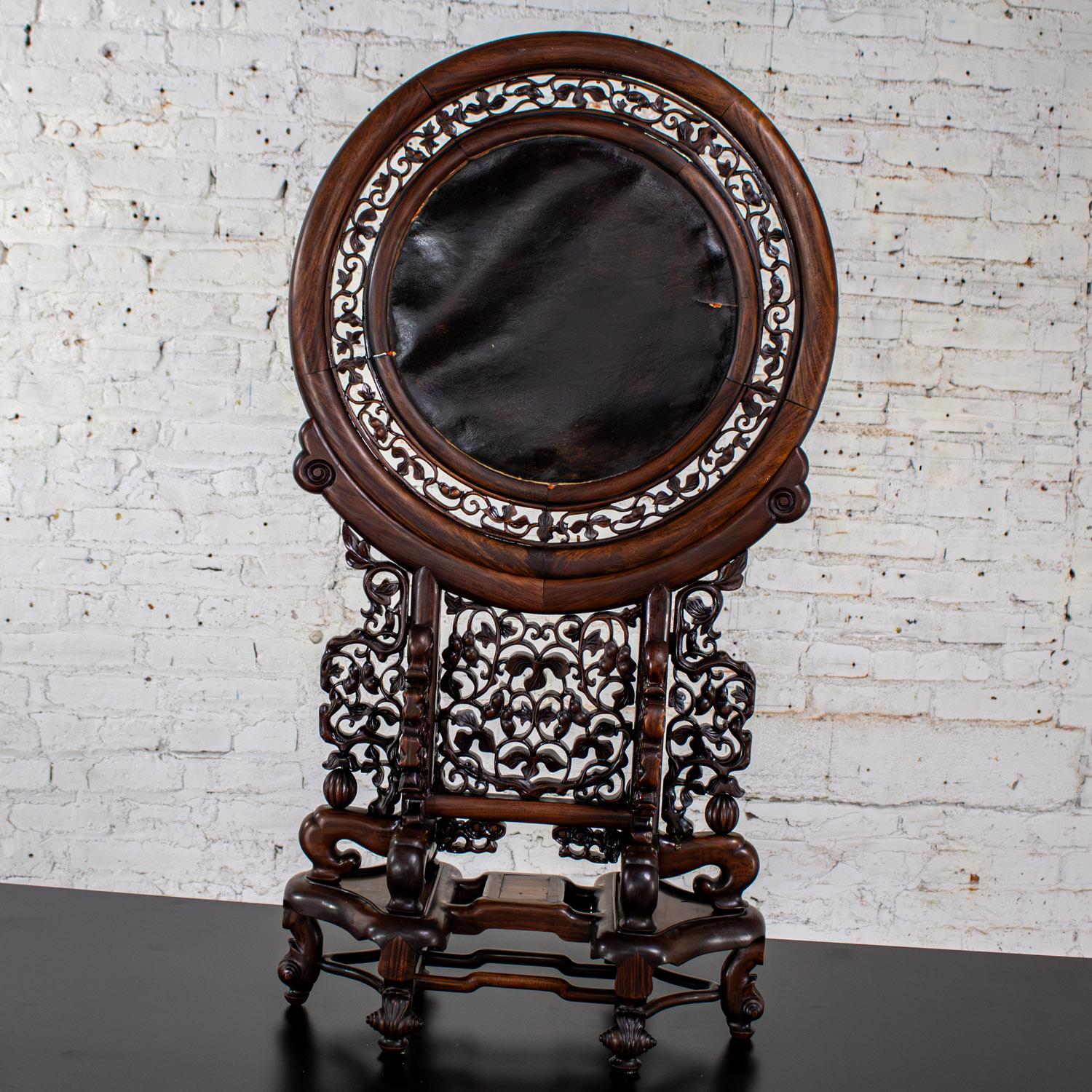 Late 19th to Early 20th Century Chinese Mirror Table Screen Hand Carved Rosewood For Sale 2
