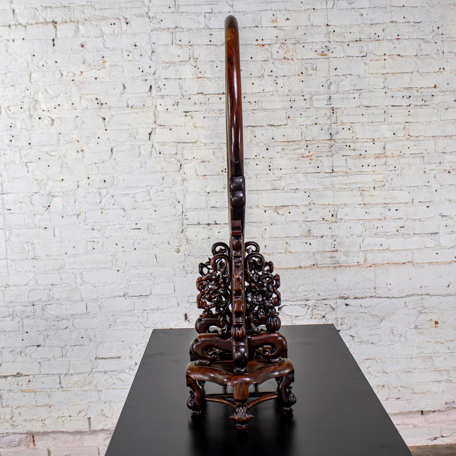 Late 19th to Early 20th Century Chinese Mirror Table Screen Hand Carved Rosewood For Sale 3