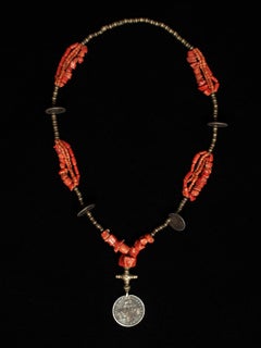 Late 19th to Early 20th Century Coral and Silver Necklace, Ecuador