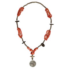 Late 19th to Early 20th Century Coral and Silver Necklace, Ecuador