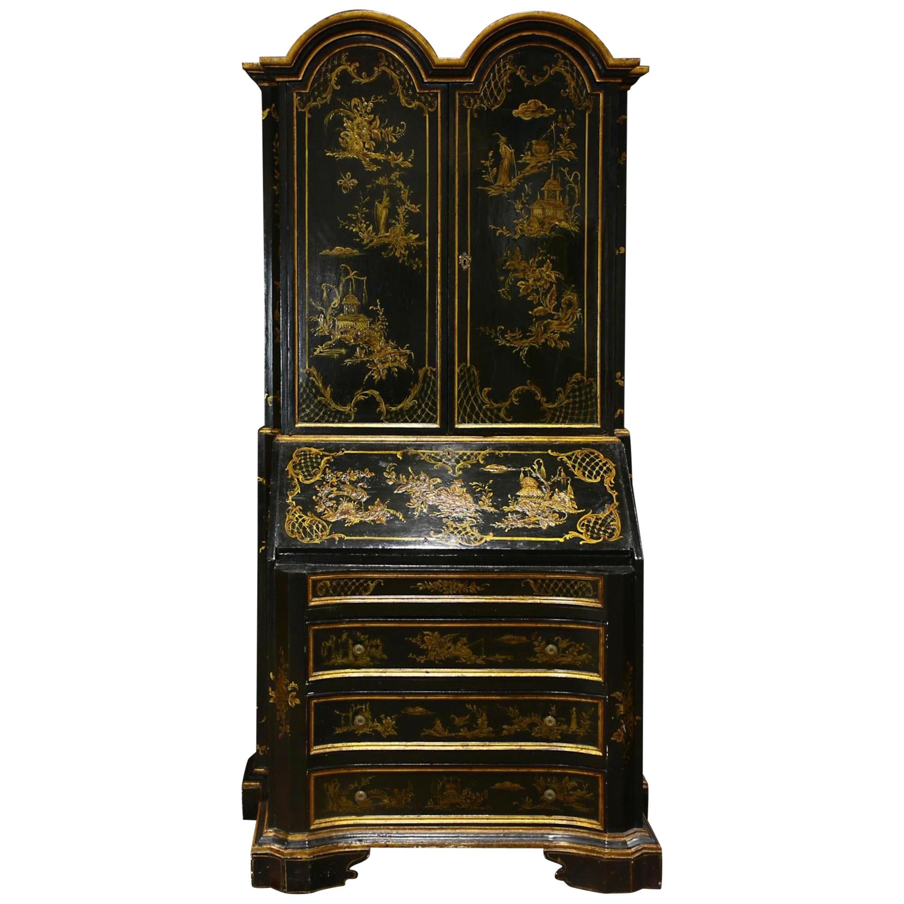 Late 19th-Early 20th Century George II Style Chinoiserie Drop Front Secretary